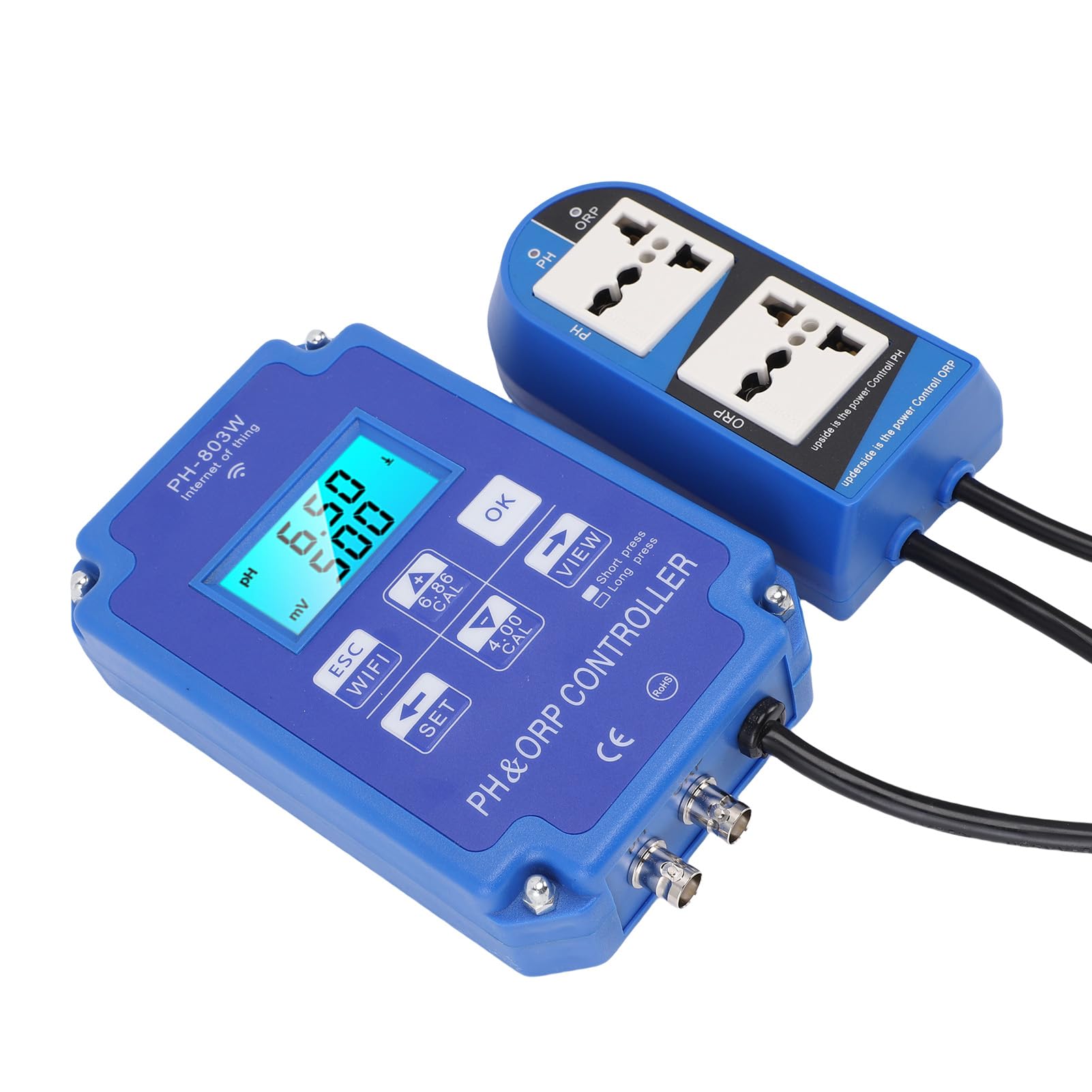 Controlador pH ORP Digital WiFi con Pantalla LCD Retroiluminada para Mediciones Precisas en Acuarios, Piscinas y Laboratorios, Montaje en Pared para Monitoreo Continuo, Sonda de Alta Precisión para