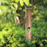 2 Packs Green Bird Feeder Tube Hanging Feeders, 6 Port Wild Bird Feeders Premium Hard Plastic with Steel Hanger Weatherproof and Water Resistant Great for Attracting Birds 18.2 Inches Large