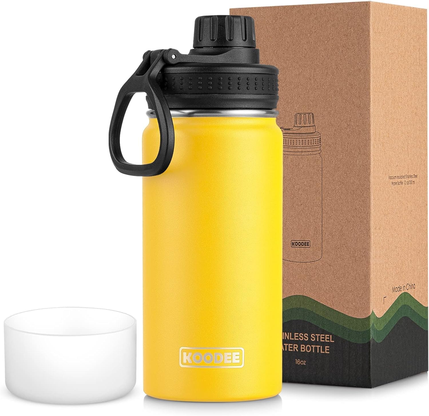 koodee Water Bottle-16 oz Stainless Steel Double Wall Vacuum Insulated Wide Mouth Water Bottle for Back to School-Reuasble Metal Flask with Leakproof