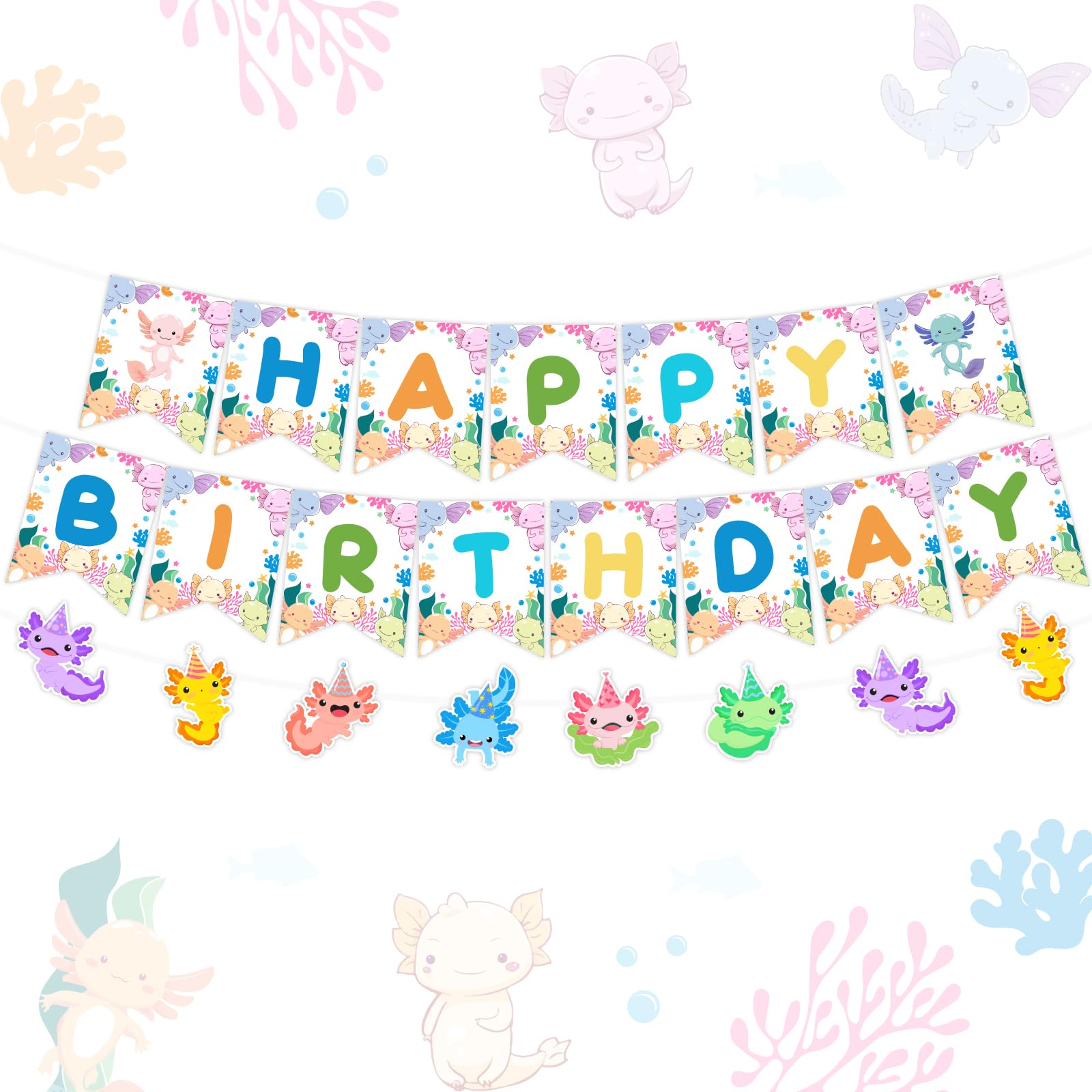 Balterever Axolotl Happy Birthday Banner & Garland - Kids Birthday Party Decorations, 1st 2nd 3rd Birthday - View #3