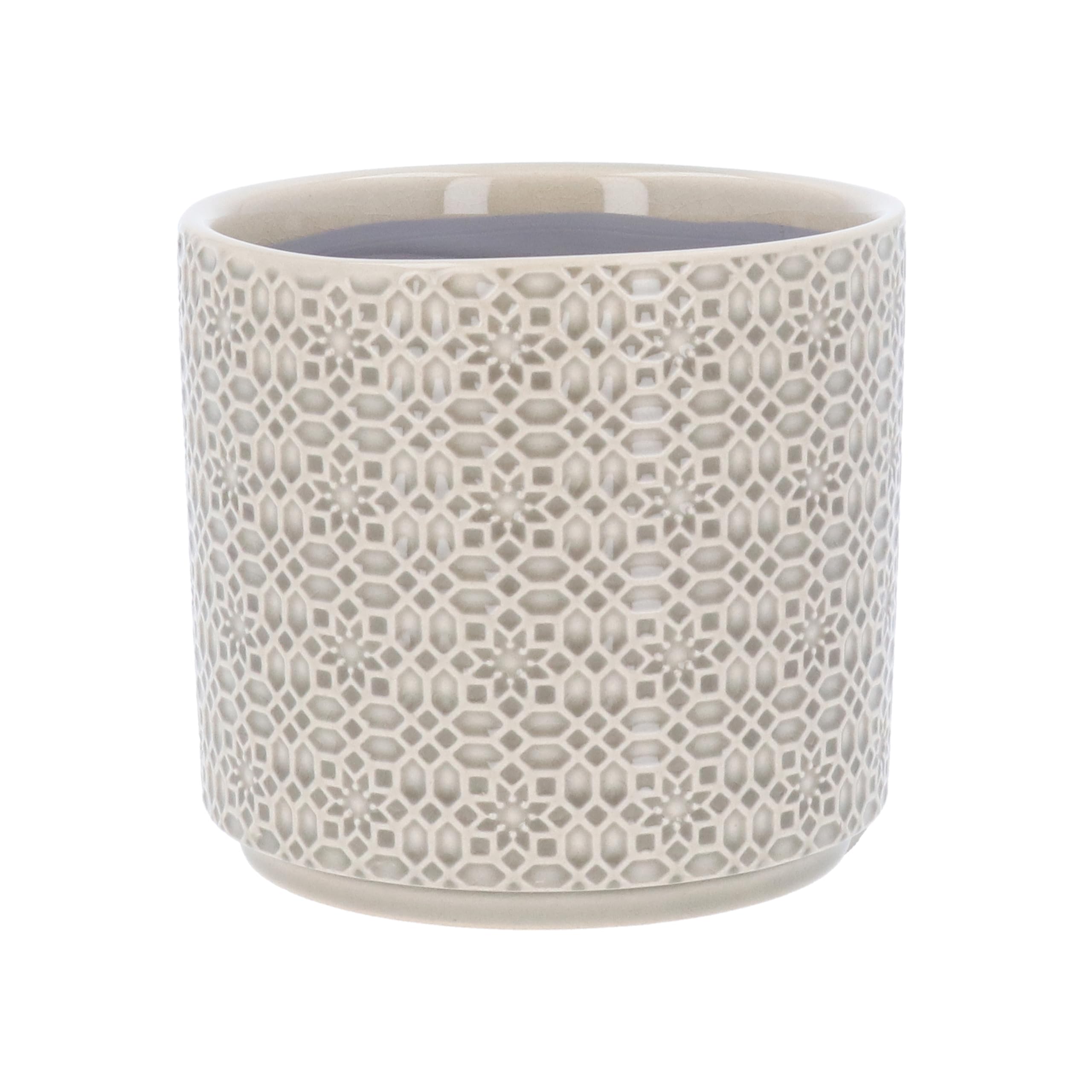 Gisela Graham Grey London Stoneware Plant Pot Cover, Light Tile Design,15Cm X 17Cm, Glazed
