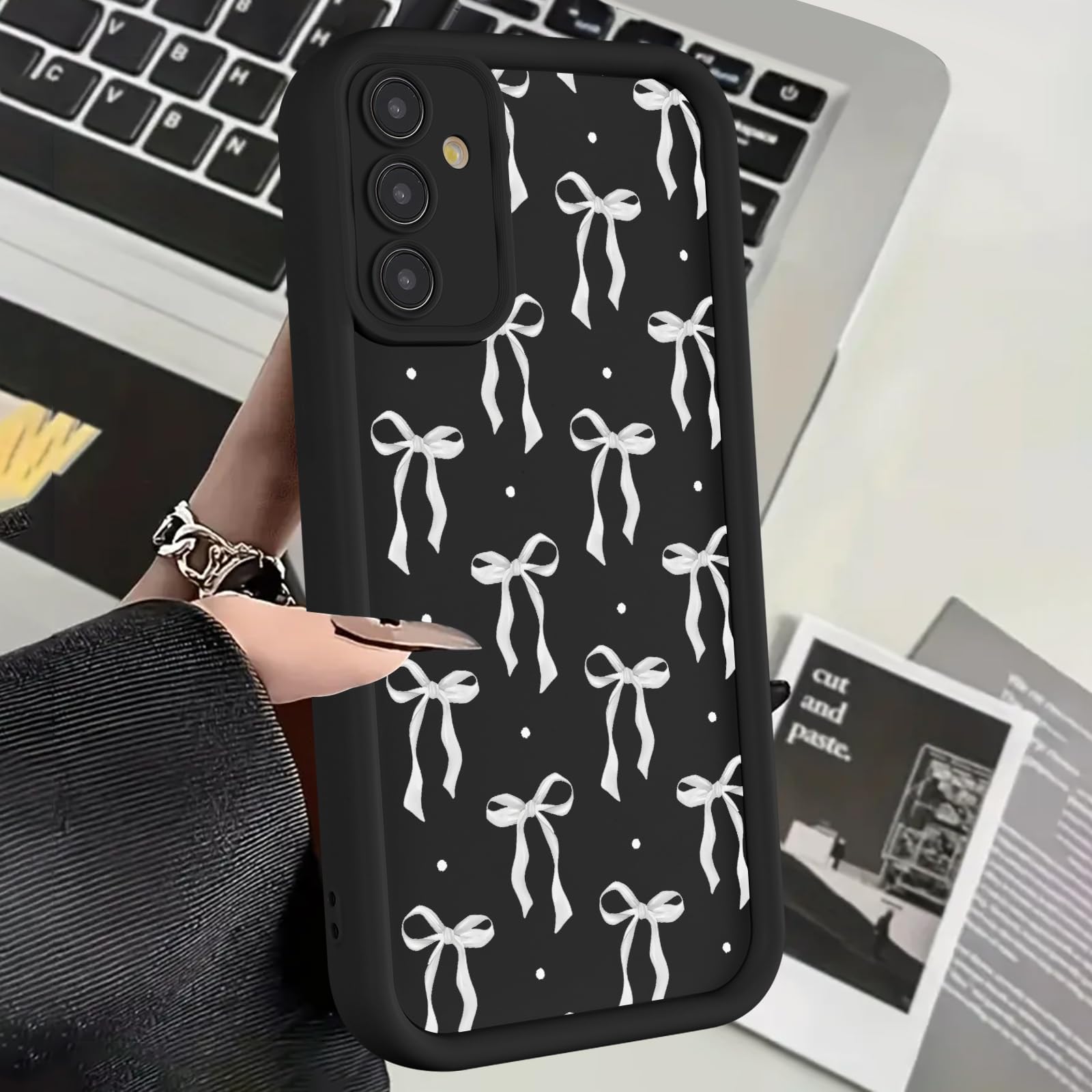 Confezione da 2 custodie per telefono per Samsung Galaxy S24 Plus 5G 6,7 pollici, estetico nastro nero fiocco modello stampa design donne ragazze custodia morbida sottile antiurto TPU