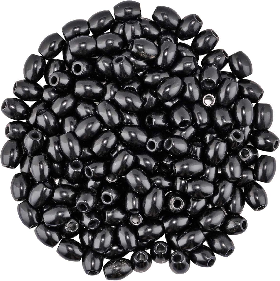 SUNYIK Black Obsidian Large Hole European Bead for Charm Bracelet, Barrel Shaped Loose Stone Beads for Jewelry Making, 16x12mm Pack of 20