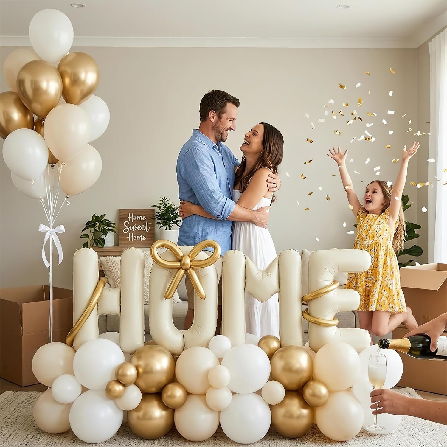 40 Inch Giant HOME Letter Balloons Decor Kit Boho Cream White Champagne Gold Balloon Garland Set for Housewarming Party New Home Sweet Home Welcome Home Party Decorations image 4