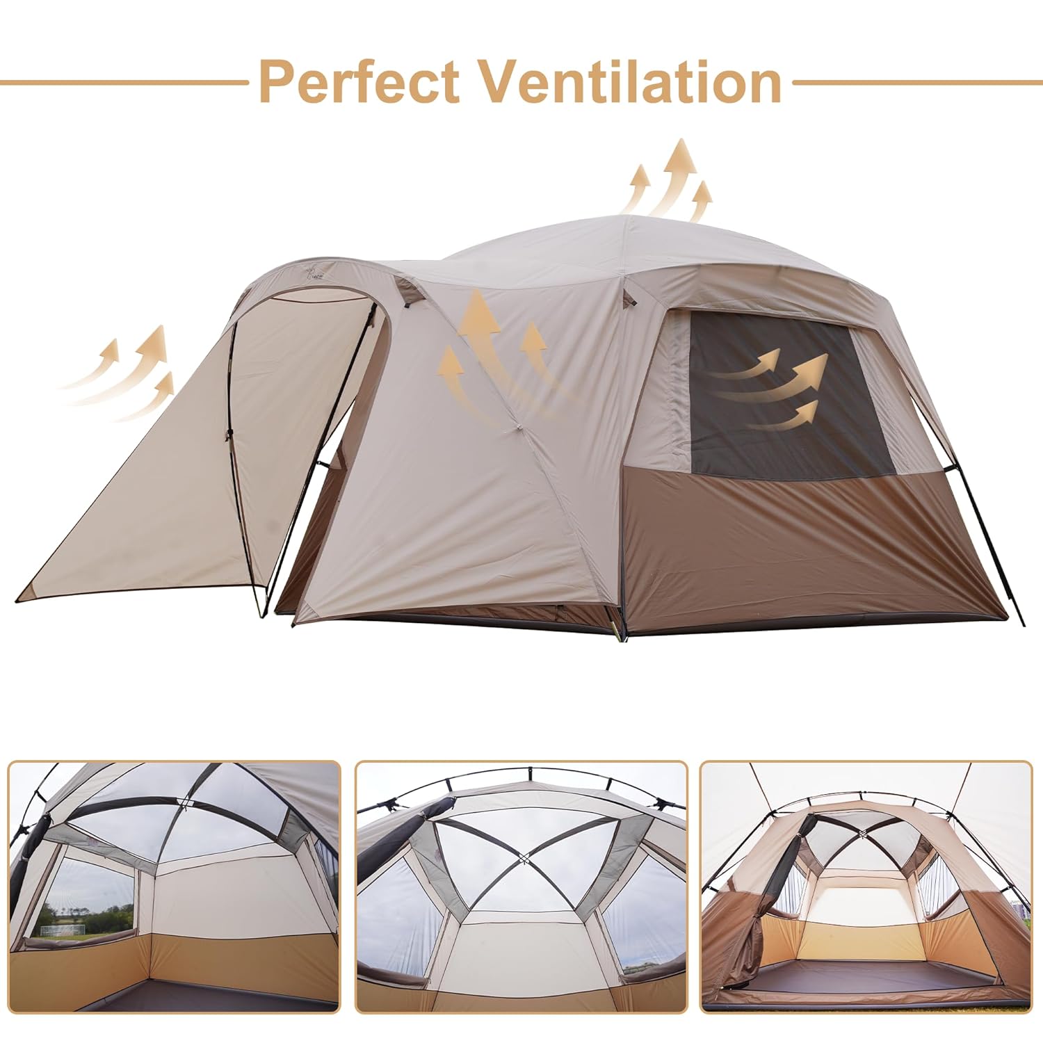 Vidalido 3-4 Person Tent with 1 Mesh Door and 2 Large Mesh Window, Double Layer Waterproof Portable Family Cabin Tent, 4 Person Tents for Outdoor Camping Hiking