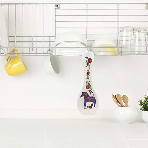 Miniatura 2 de Cocina decorativa de cerámica de 10 pulgadas, soporte para cucharas con temática sueca azul Dala Horse  ScandinavianGiftOutlet