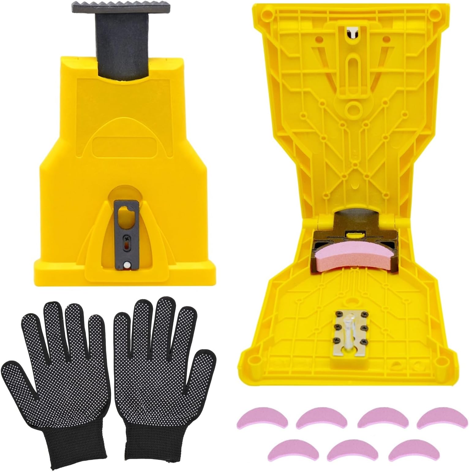 Chainsaw Chain Sharpener, Portable Chainsaw Teeth Sharpener, Crank Chainsaw Chain Sharpening Jig Kits, Simple Fast Grinding Tools Fits for Two-Hole Chainsaw