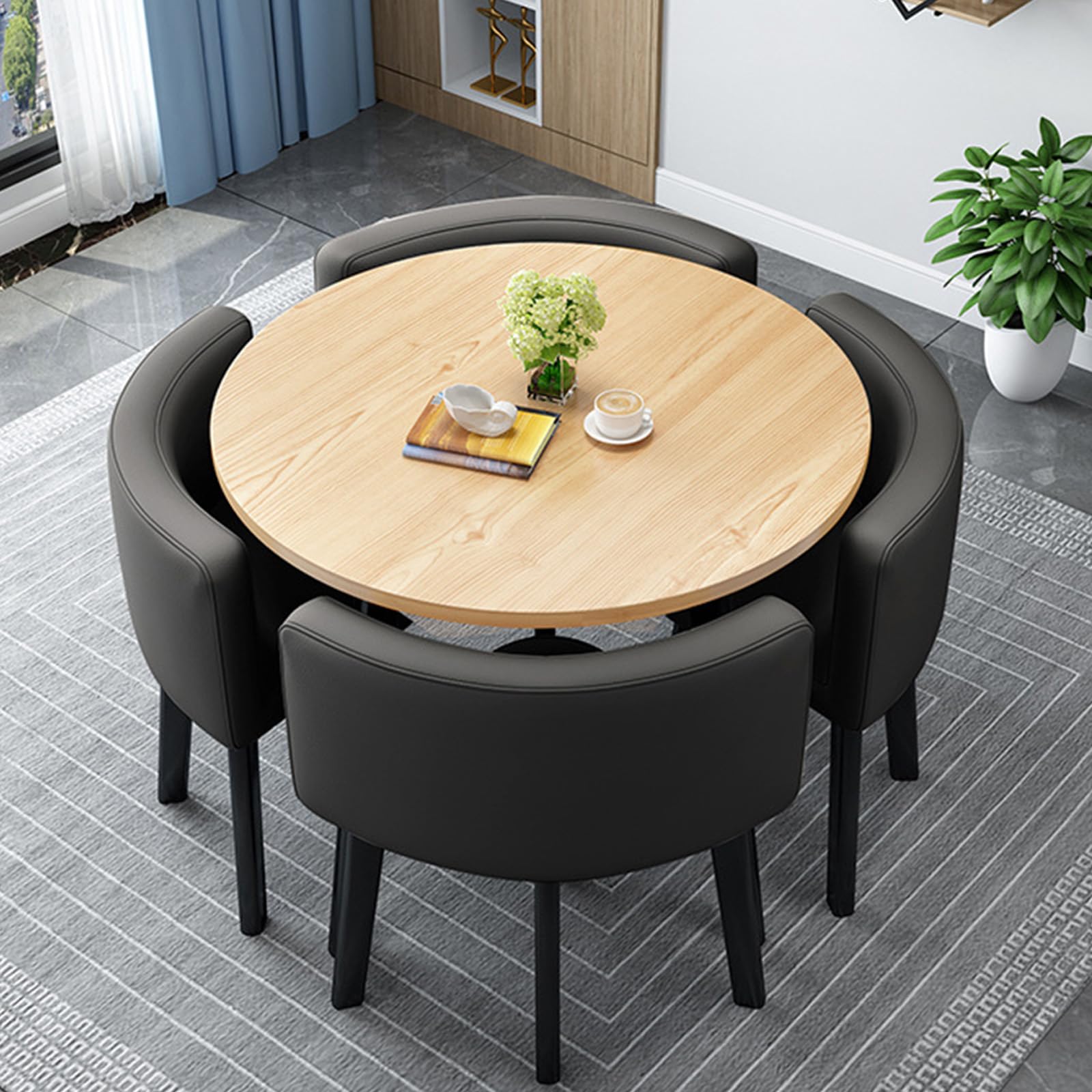 OLSKFUH Compact Square/Round Dining Table Set With 4 Chairs - Modern Space-Saving Dining Room Furniture For Small Spaces Balconies Living Rooms And Kitchens 80Cm/31.5In,Leathery-80cm/31.5in