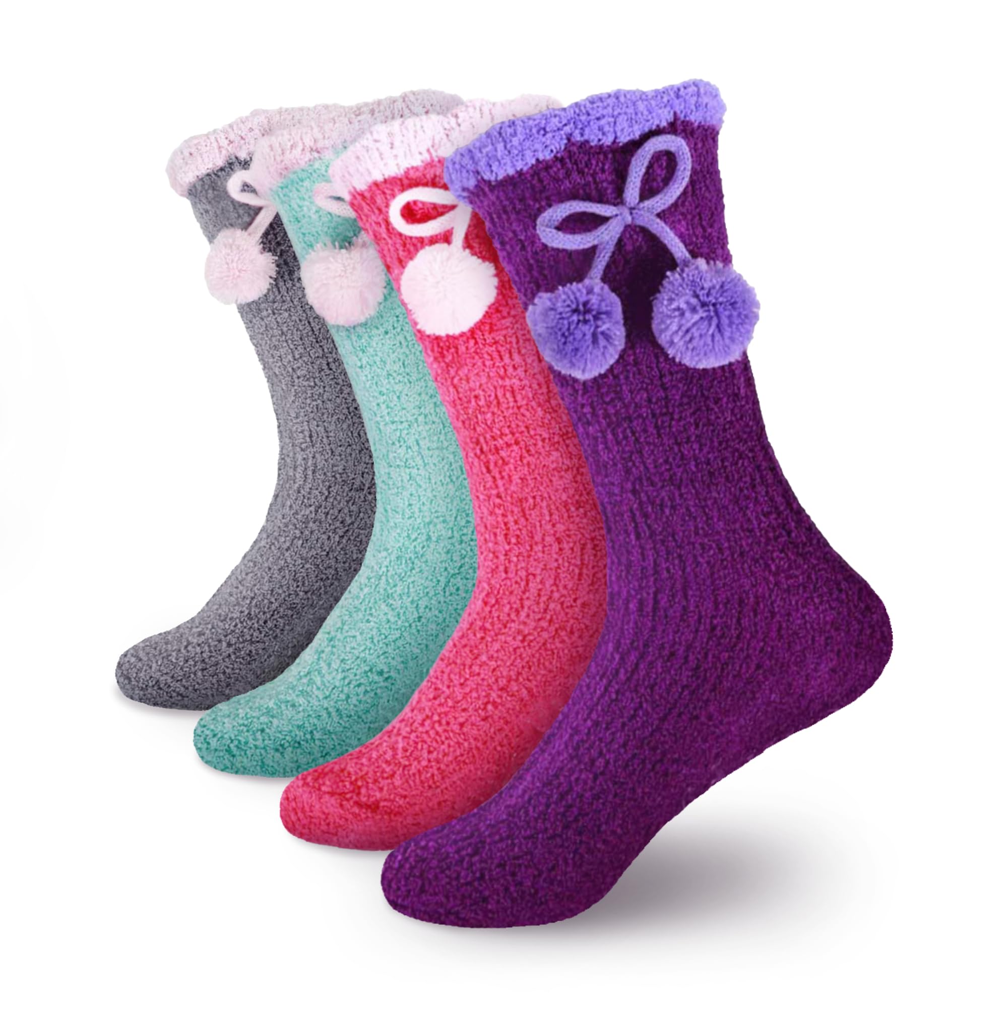 BambooMN Women's Super Soft Warm Cozy Fuzzy Furry Home Crew Socks, Patterns and Colors