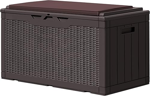 GUNJI Caja de resina de 100 galones con cojín, caja de almacenamiento grande resistente a la intemperie al aire libre, contenedor de almacenamiento disponible en Yaxa El Salvador