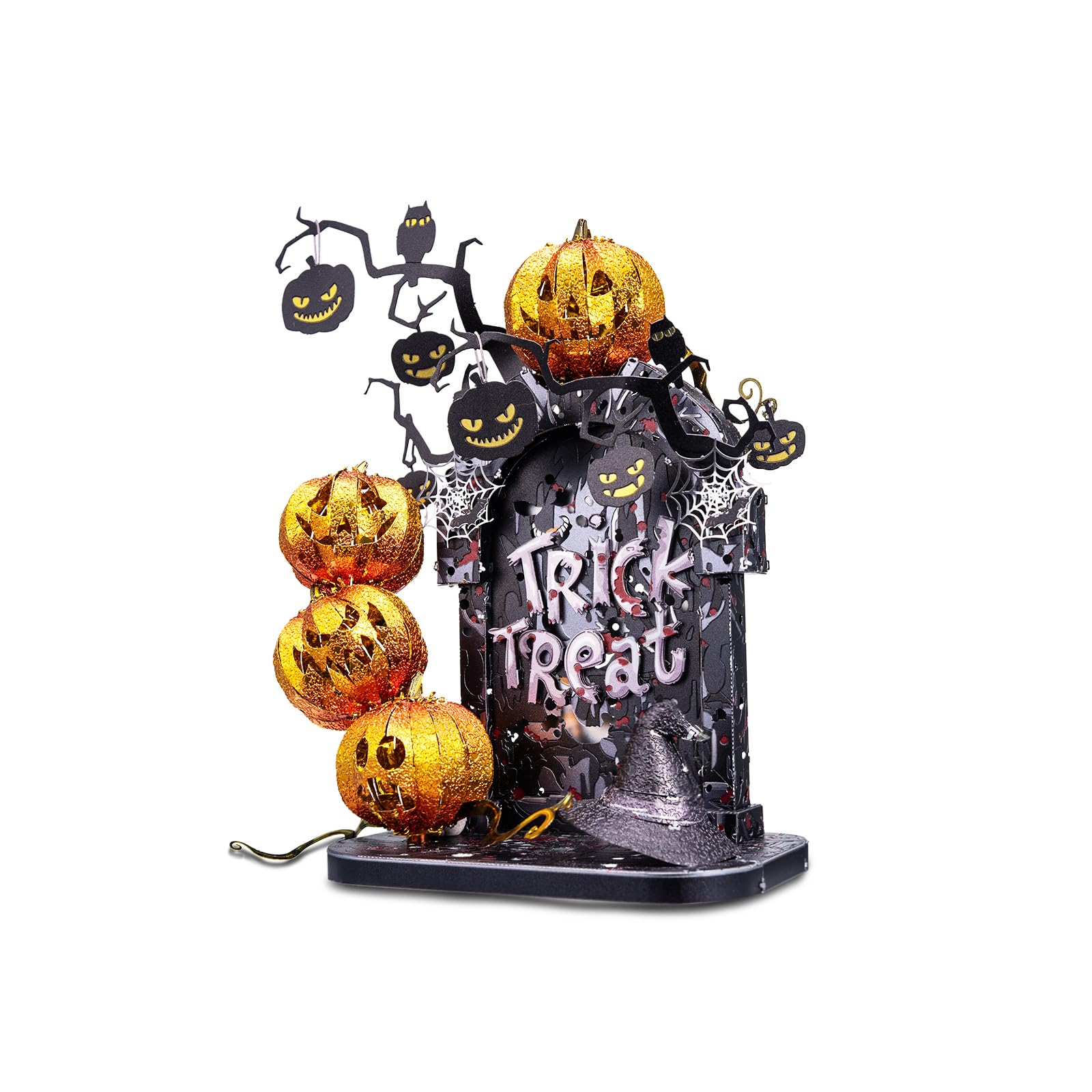 Piececool Metalowe puzzle 3D, na Halloween, nagrobek z latarnią dyniową, puzzle 3D, dekoracja domu, prezent dla przyjaciół / rodziny, gra w noc