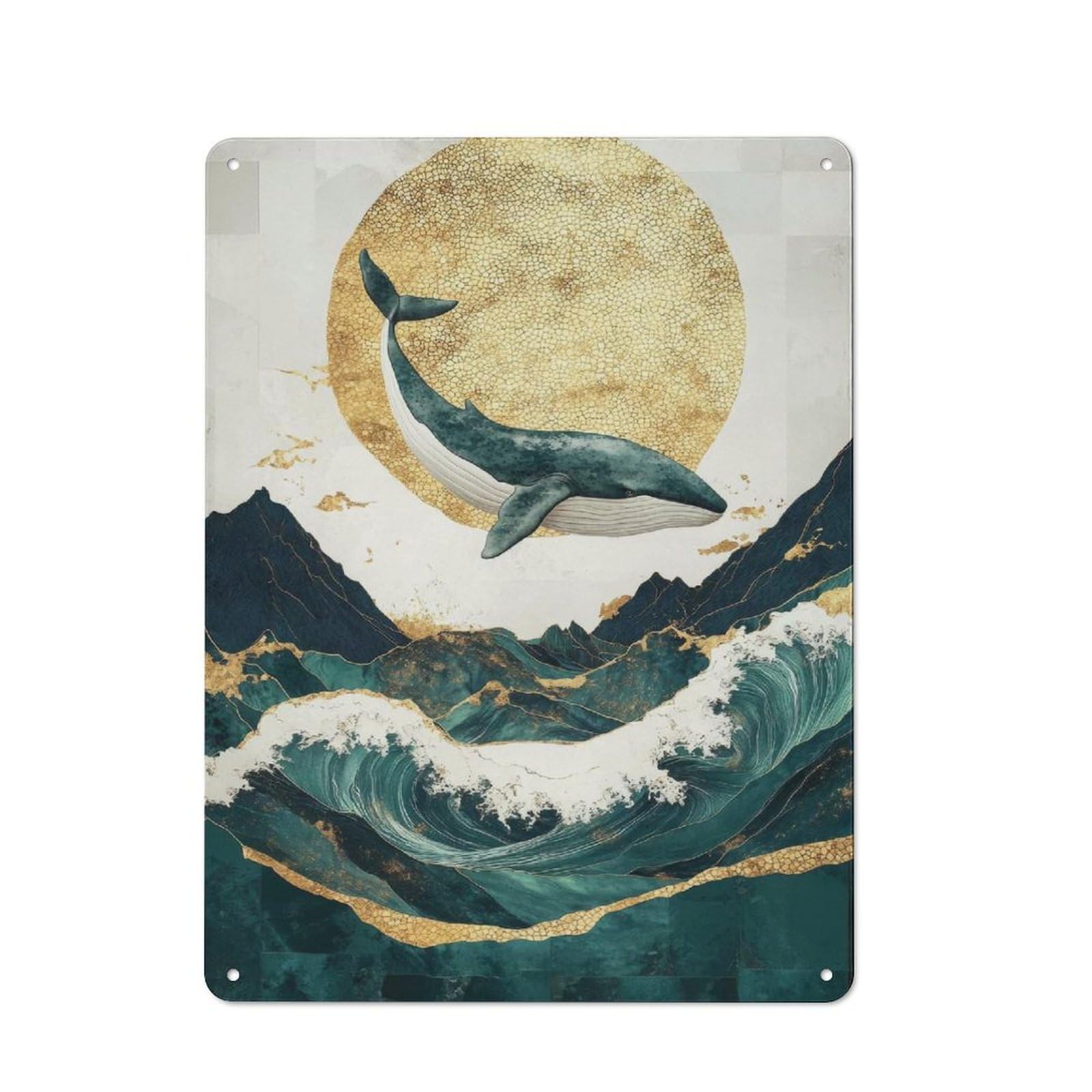 Junmoney Whale Leaping Over Waves Retro Metal Plaque 40X30cm For Garage Or Workshop, Housewarming Wall Decor For People Furnishing Garage And Workshop