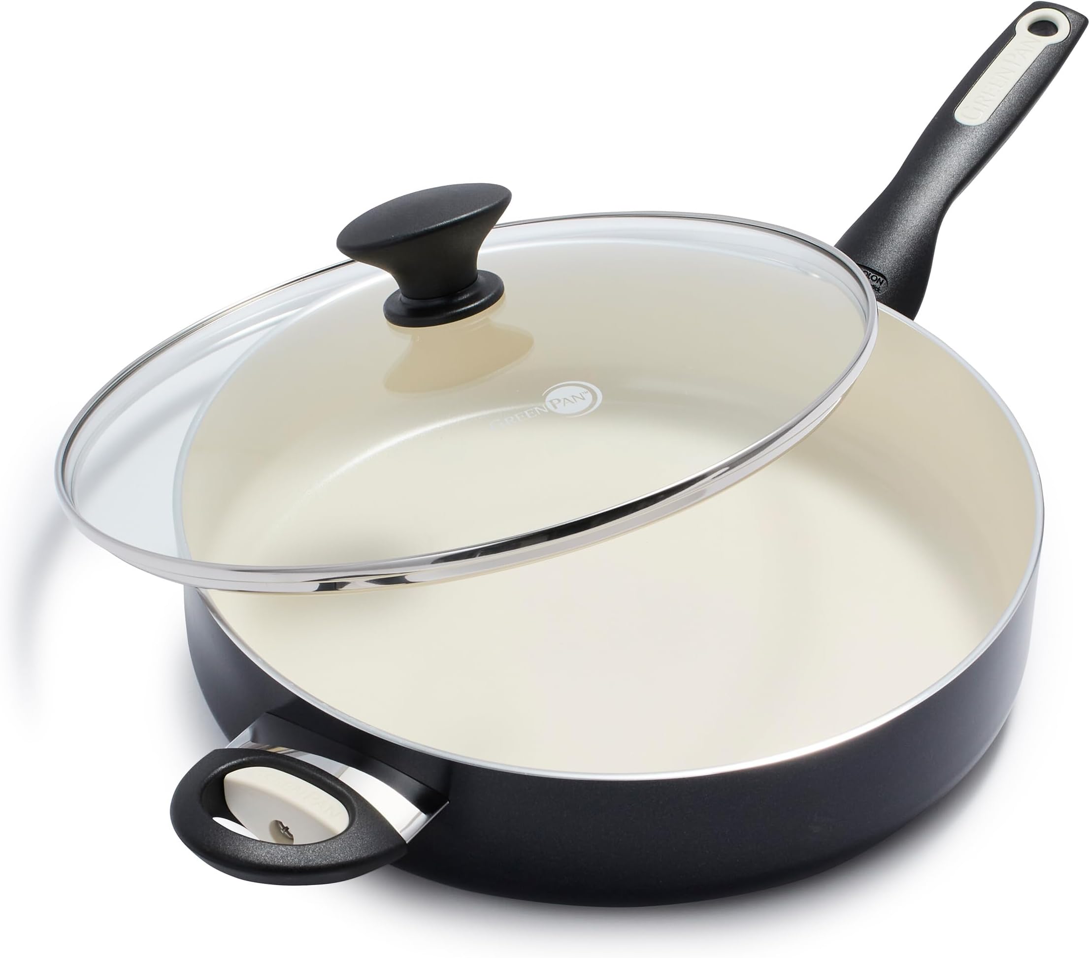 Rio Healthy Ceramic Nonstick 5QT Saute Pan Jumbo Cooker with Helper Handle and Lid, PFAS-Free, Dishwasher Safe, Black