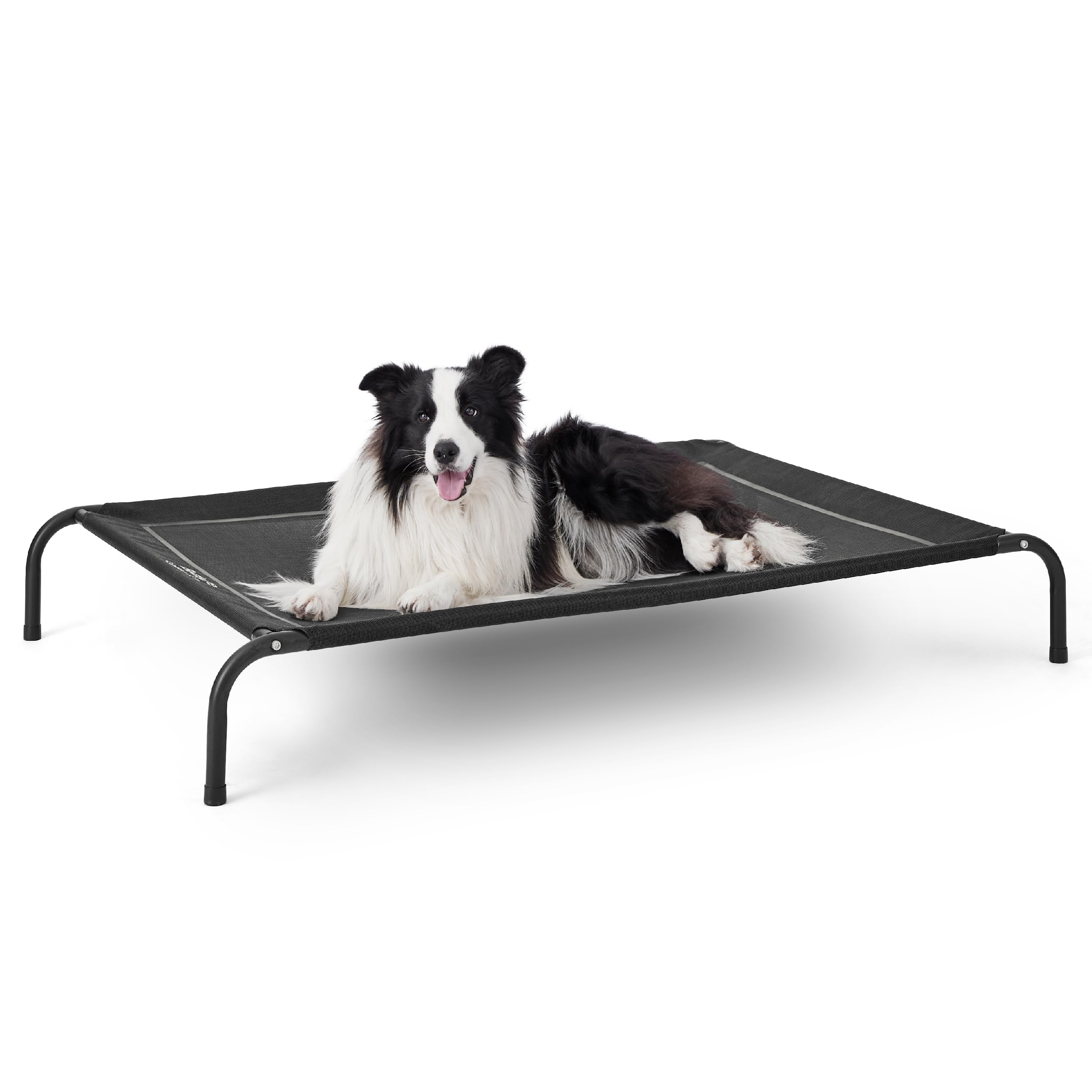 Outdoor Elevated Dog Bed Large Sized Dog, Portable Indoor & Outdoor Cooling Raised Cot Pet Hammock Bed with Skid-Resistant Feet, Frame with Breathable Mesh, Black, 49 inches