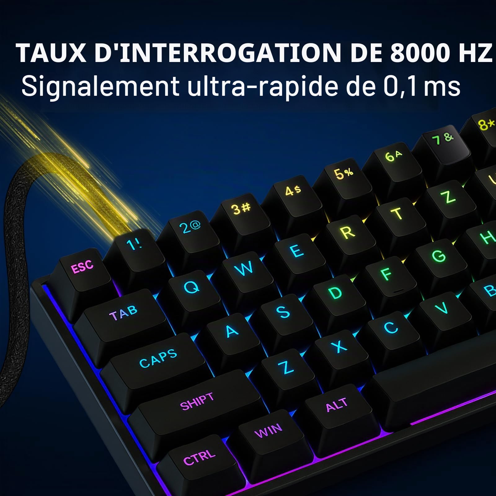 FOXMM x MCHOSE Ace68 HE Clavier Gaming 65% RGB Filaire, Rapid Trigger 8000Hz, Switch Magnétique à Effet Hall Ice Blue Esports, Course Ajustable Ultra Précision 0,005 mm, pour Jeux FPS, Noir
