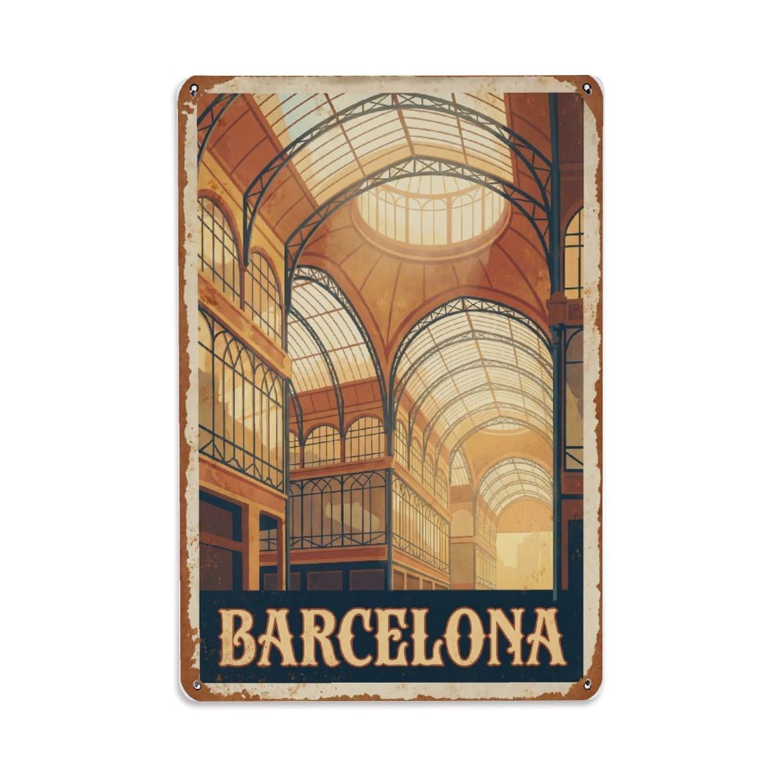 Vintage Travel Atriums Spain Sunlit Metal Tin Sign Plaque Wall Decor for Cafe, Club Bar, Office, Home Garden Metal Poster 8x12Inch