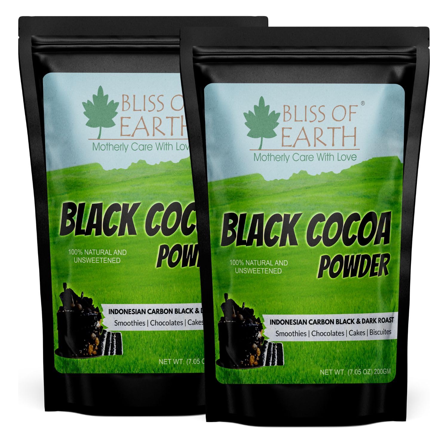 Bliss of Earth Carbon Black Cocoa Powder Indonesian Natural and Unsweetened, Dark Roast Perfect for Cooking & Baking Cakes, Biscuits, Oreo, Chocolates, Smoothies 2x200g
