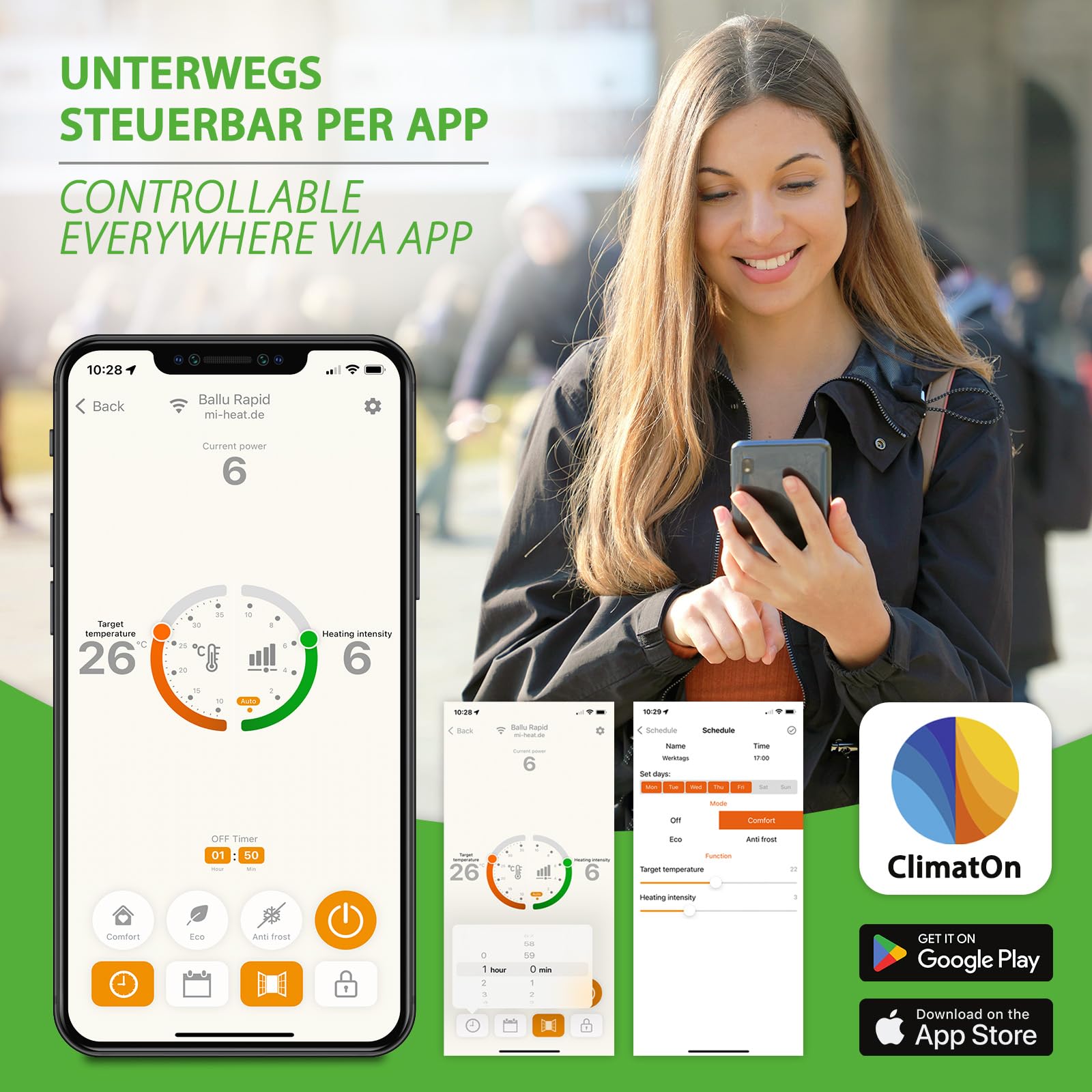 Ballu Rapid grzejnik konwektorowy o mocy 2200 W, biały – oszczędność do 30% energii dzięki unikalnej technologii inwerterowej + moduł Wi-Fi, program tygodniowy, zgodny z ErP