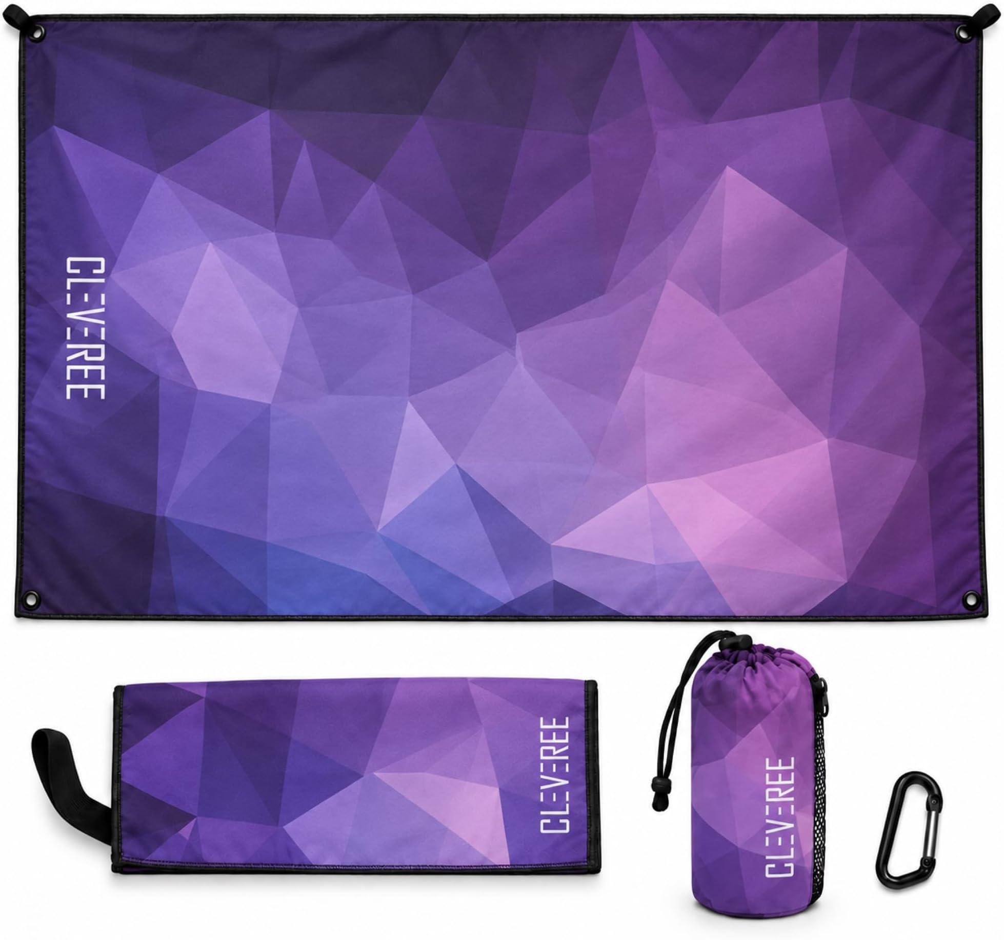 Beach Towel and Gym Towel Pool Towel Swimming Towel for Men Women Microfiber towel Travel Towel fast-drying towel with carry bag Extra Large 150x90 cm and Gym Towel 50X25 (Purple)