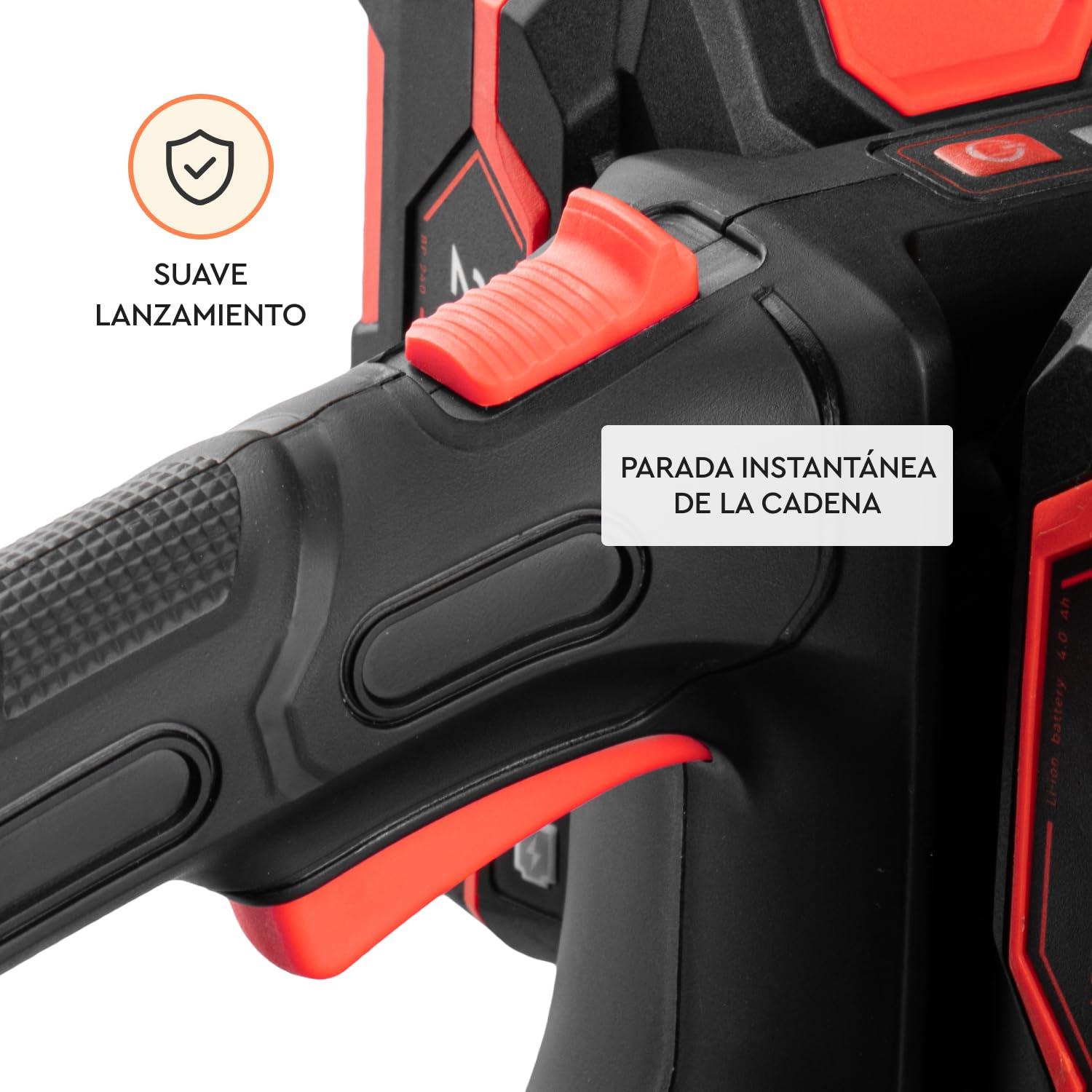 Motosierra a Batería DCS-201BC Dual 2x20V - Espada de 40 cm, Velocidad de Cadena 16 m/s, 8000 RPM, Cadena 3/8” - Peso 4 Kg, Freno de Seguridad - Incluye 2 Baterías 4 Ah y Cargador Dual - Por Dnipro-M
