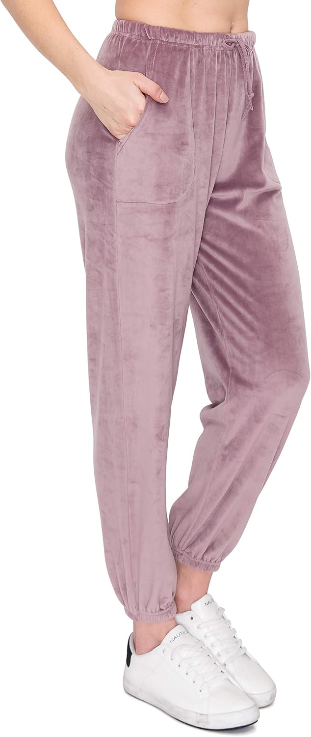 ALWAYS Women's Velvet Velour Joggers - Basic Premium Soft Stretch Warm Winter Sweatpants