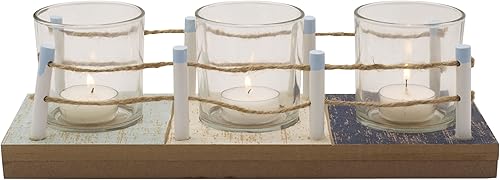Elements 12.6x4.53x3.94 pulgadas 3 luz vidrio y MDF Tealight lineal