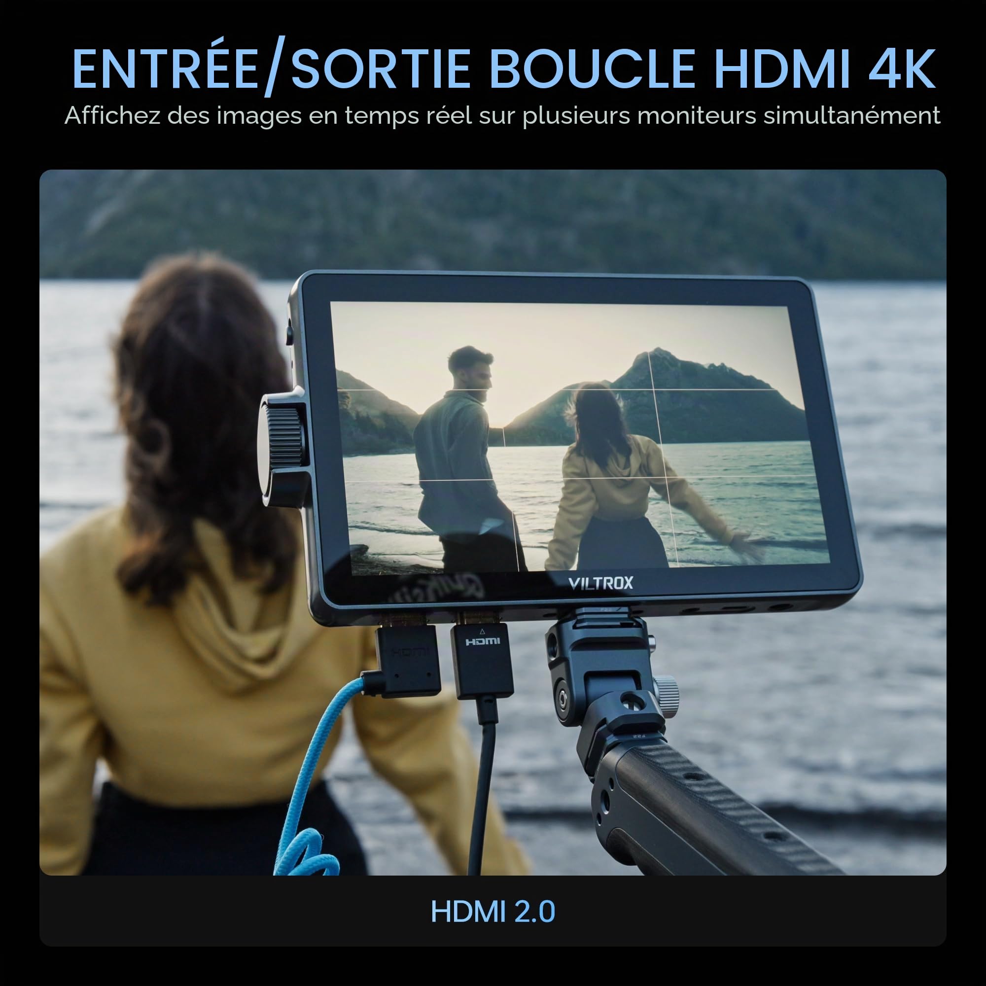 VILTROX DC-A1 2800 Nits Moniteur vidéo avec écran tactile 7 pouces Full HD 1920 x 1080 IPS 4K HDMI Loop in/Out, LUT 3D Forme d'onde Peaking Focus Assist, 170° Large champ de vision