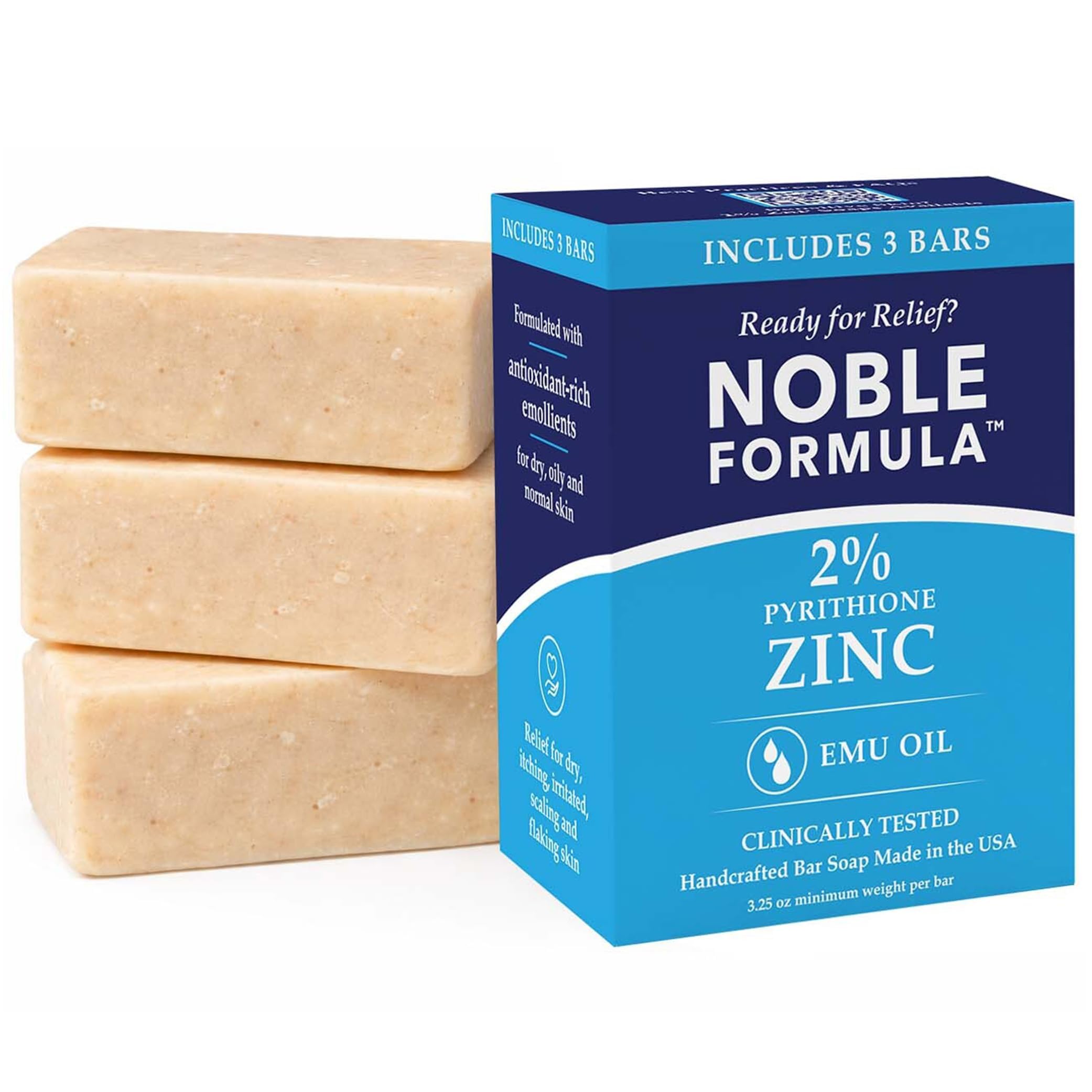 2% Pyrithione Zinc (ZnP) Emu Oil Bar Soap, Especially Formulated for Acne, Psoriasis, and Eczema, Safe for Daily Use and All Skin Types, 3 Bars in 1 Box, Total 9.75 oz