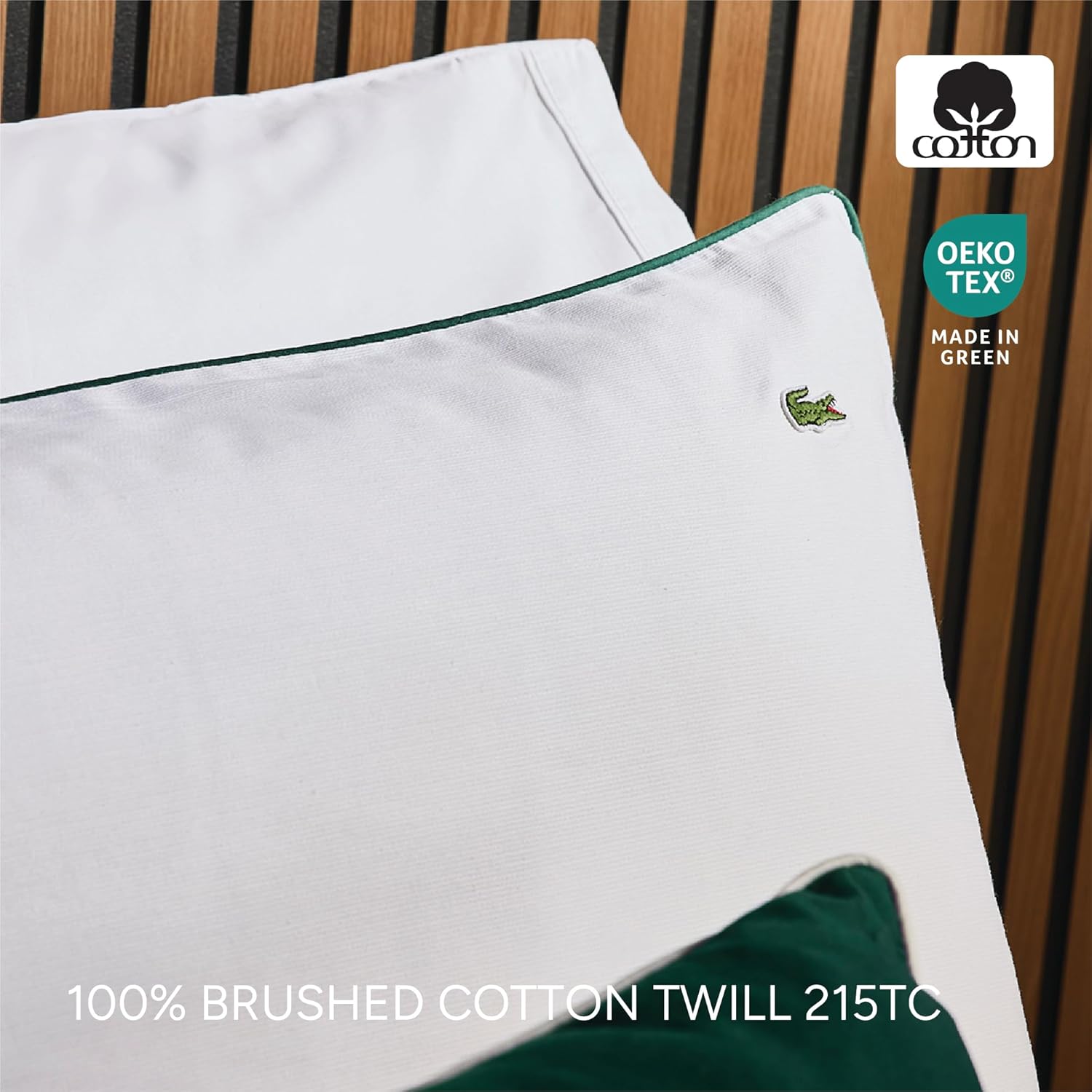 Lacoste Tiebreak Comforter Set – 100% Brushed Cotton Twill 215 Thread Count, Ribbed Ottoman Weave, Textured Dobby Finish, Down-Alternative All-Season Warmth, Oeko-TEX Certified, White, Full/Queen