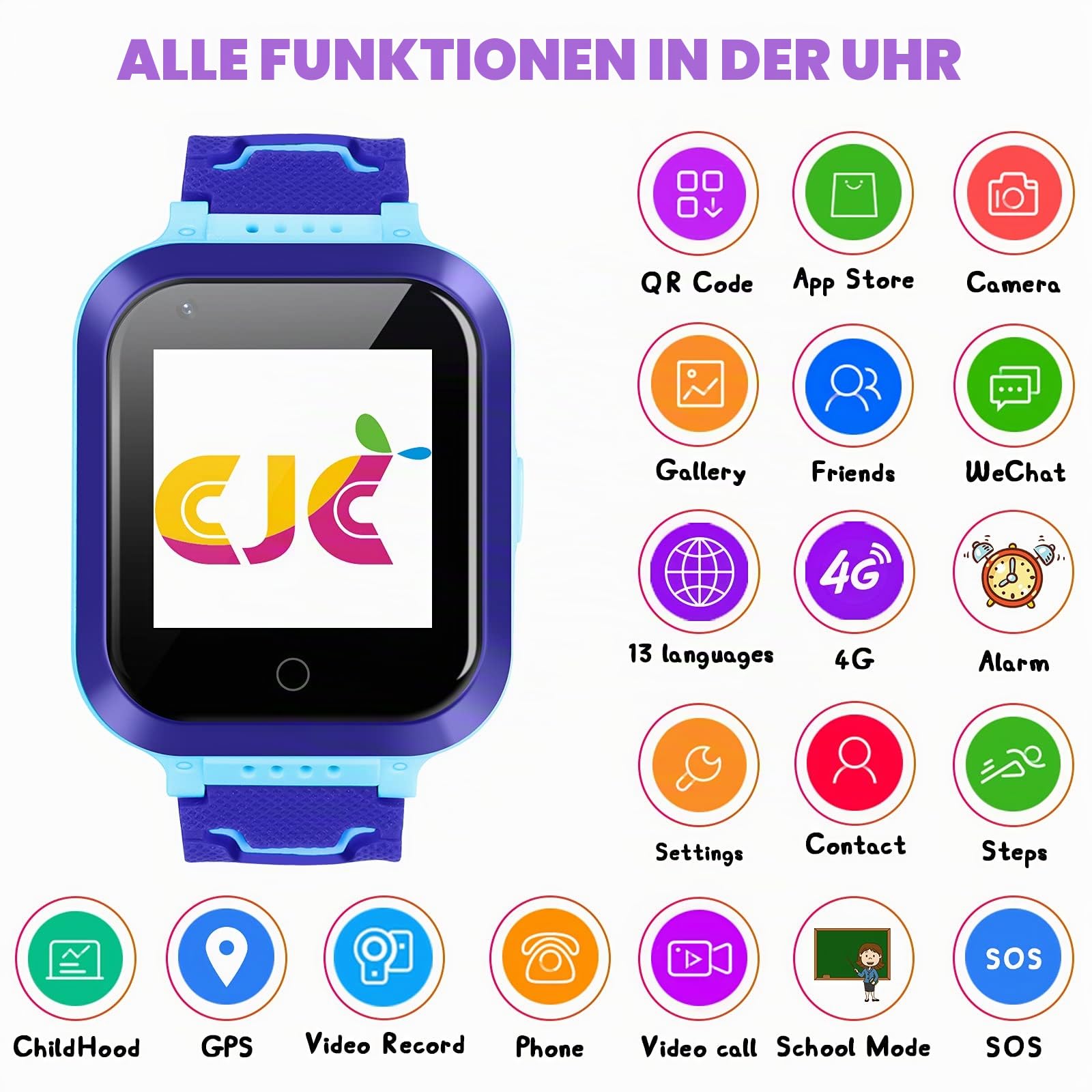 Kinder-Smartwatch,Kinderuhr GPS Anruf,Wecker,Match-Spiel,SOS Kamera-Touchscreen kindersmartwatchuhr Armbanduhr 3-15 Geburtstag Telefonieren Geschenk Weinachtsgeschenke,Blau,one Size