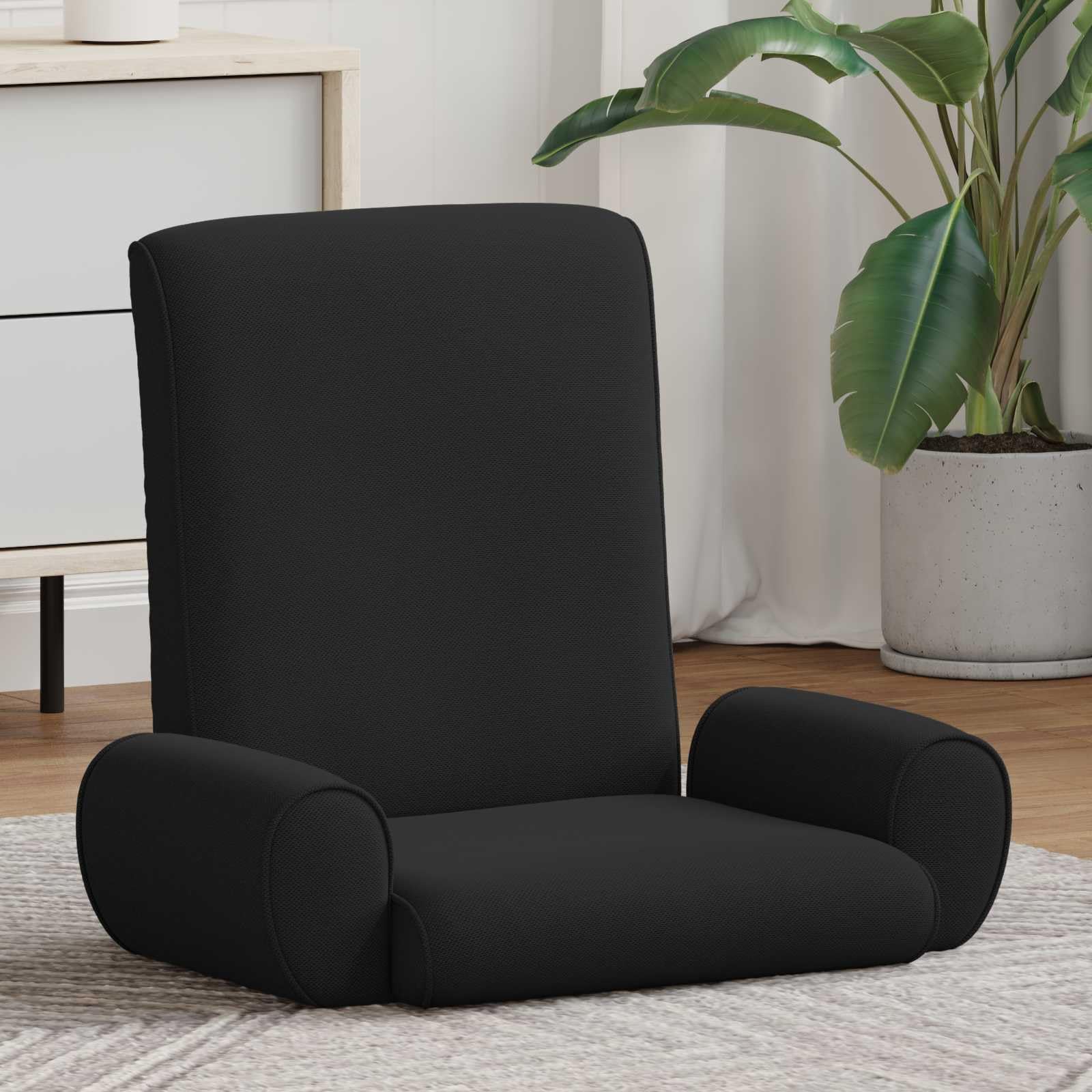 Regulowane krzesło podłogowe, czarne, gruby welur, 68 x 51 x 56 cm, z oparciem pod wieloma kątami, 90, 180 stopni, metalowa rama, do salonu, sypialni, do gier i czytania