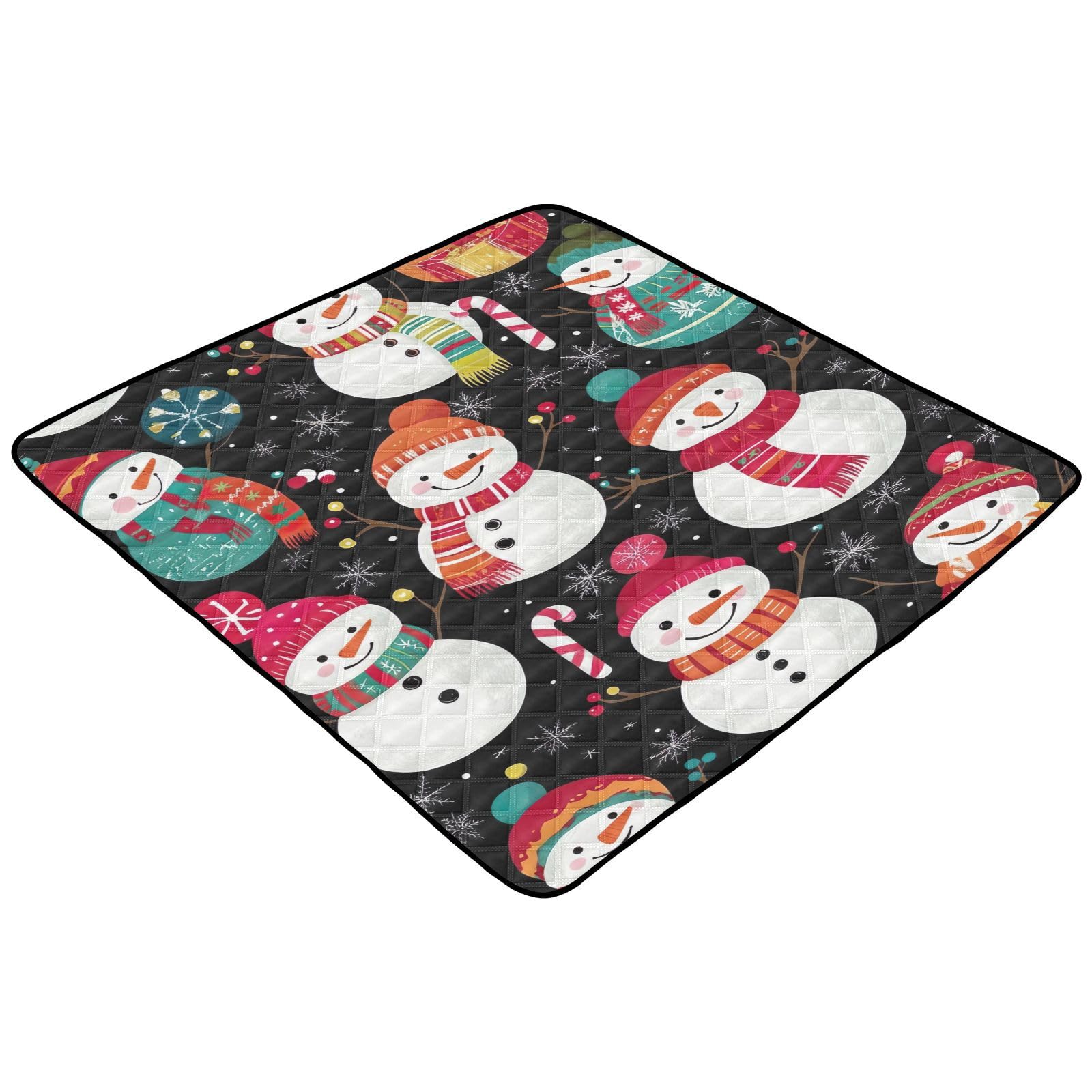 BOESI Doodle Cute Snowman Pattern Baby Play Mat, 50“ X 50” Washable Folding Crawling Mat, Baby Floor Mat, Soft, Thick, Non-Slip