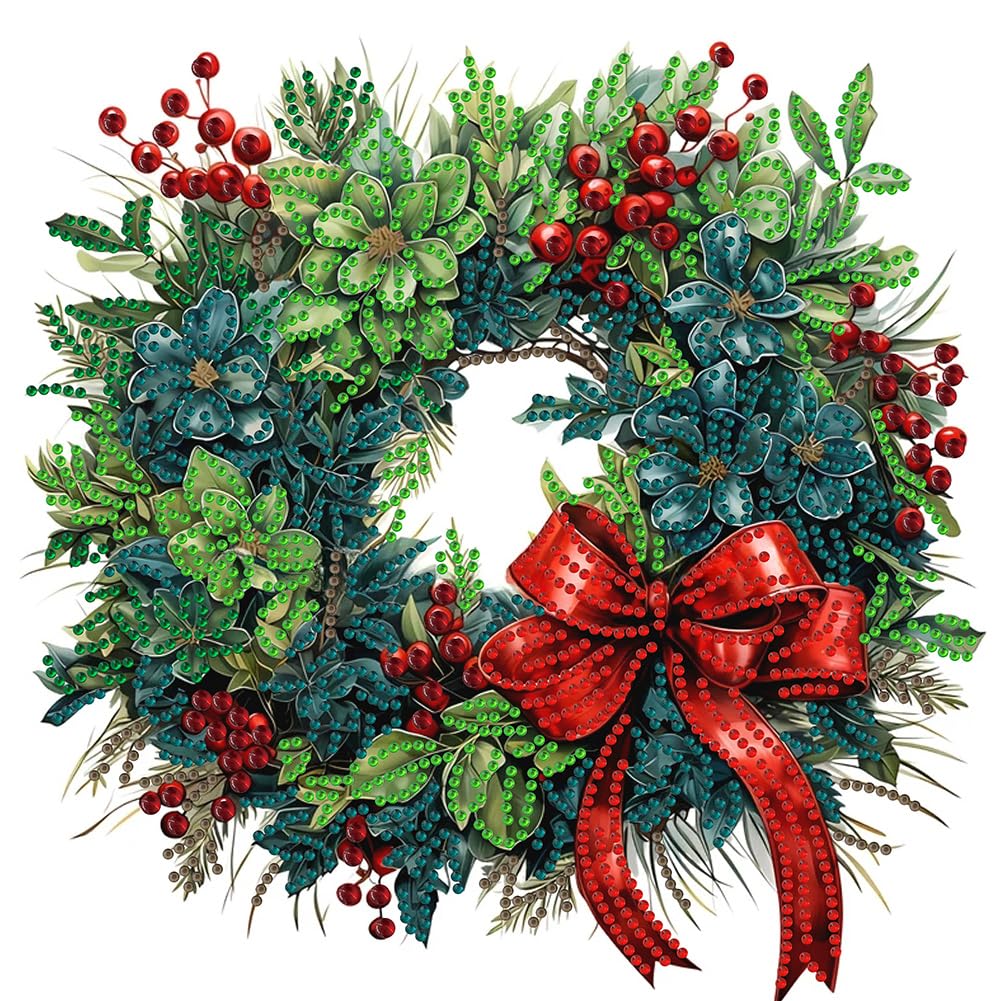 AISEN Teilbohrer DIY 5D Diamond Painting Bilder Weihnachten Set, Diamond Painting Weihnachtkranz Kit, Diamant Malerei Weihnachtsgirlande Leinwand, Weihnachtsdeko 30x30cm (07) Küche, Haushalt & Wohnen