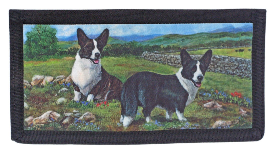 Gone Doggin Cardigan Welsh Corgi Checkbook Cover #1 - Dog Gifts in Black Polyester Tight Weave