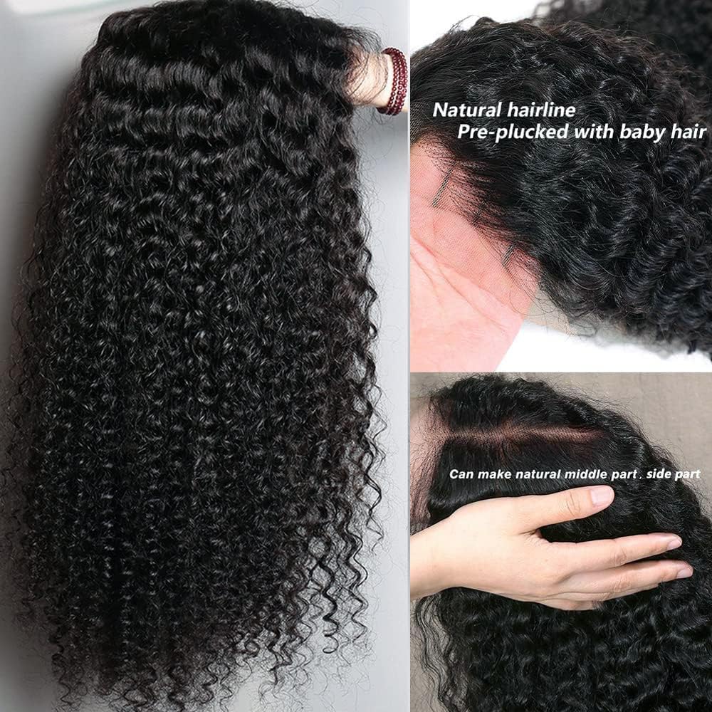 Parrucca di capelli umani ricci con pizzo frontale, 33 x 10 cm, senza colla, pre-attaccata con capelli di neonati, 71 cm, HD Deep Jerry Curly Lace Front, densità 150%, piena e spessa