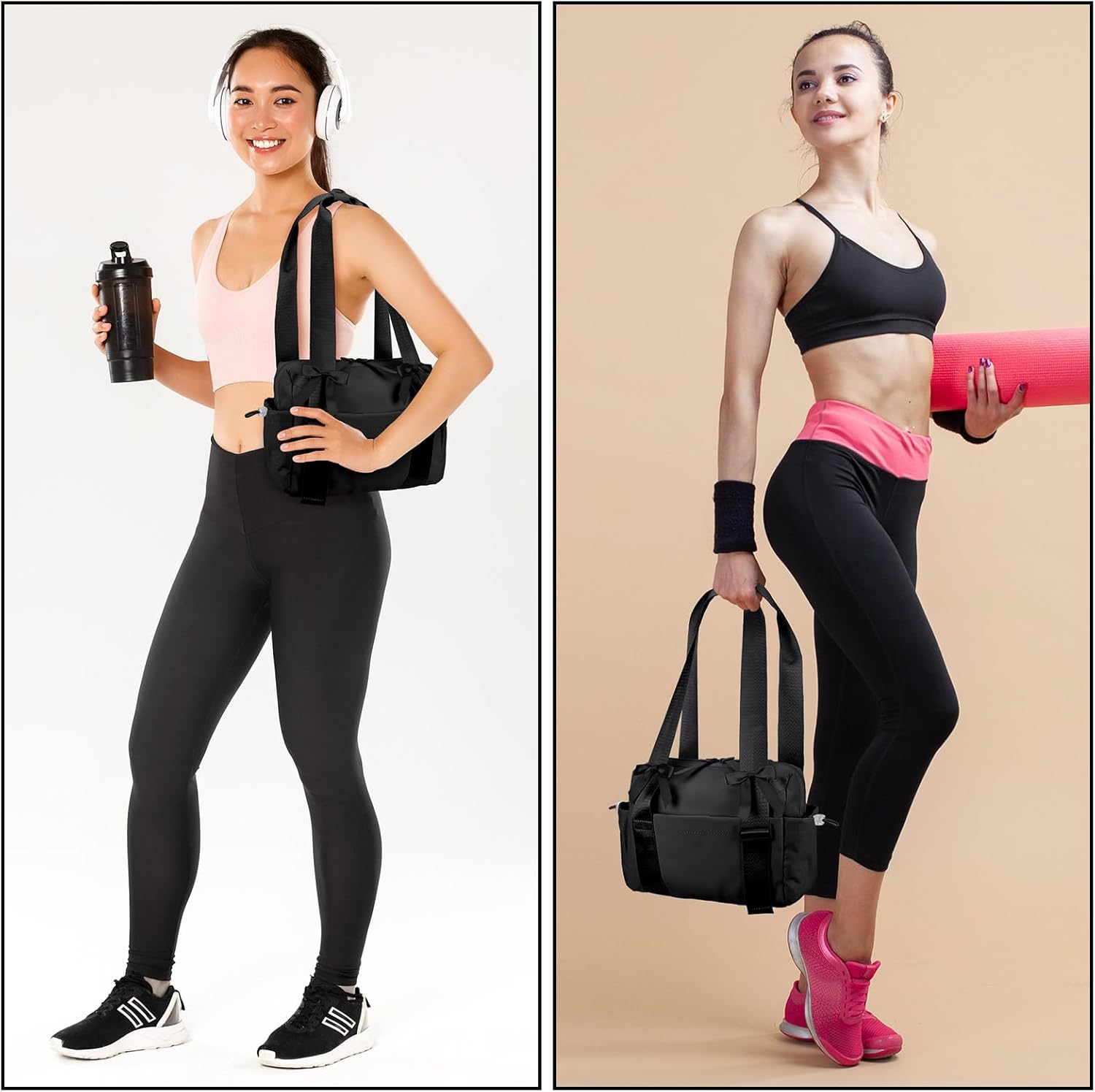 Black Bows Mini Gym Bag for Women Coquette Small Gym Tote Mini Duffle Bag with 5 Pcs Bows for Travel Weekender Yoga - Image 5