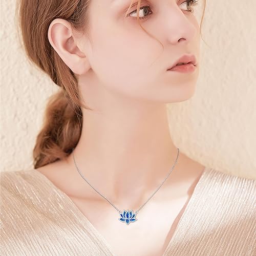 Miniatura 4 de CUOKA MIRACLE Collar de loto de plata de ley 925 con dije de ópalo y flor de loto, collar de yoga, regalo para mujeres y mamá
