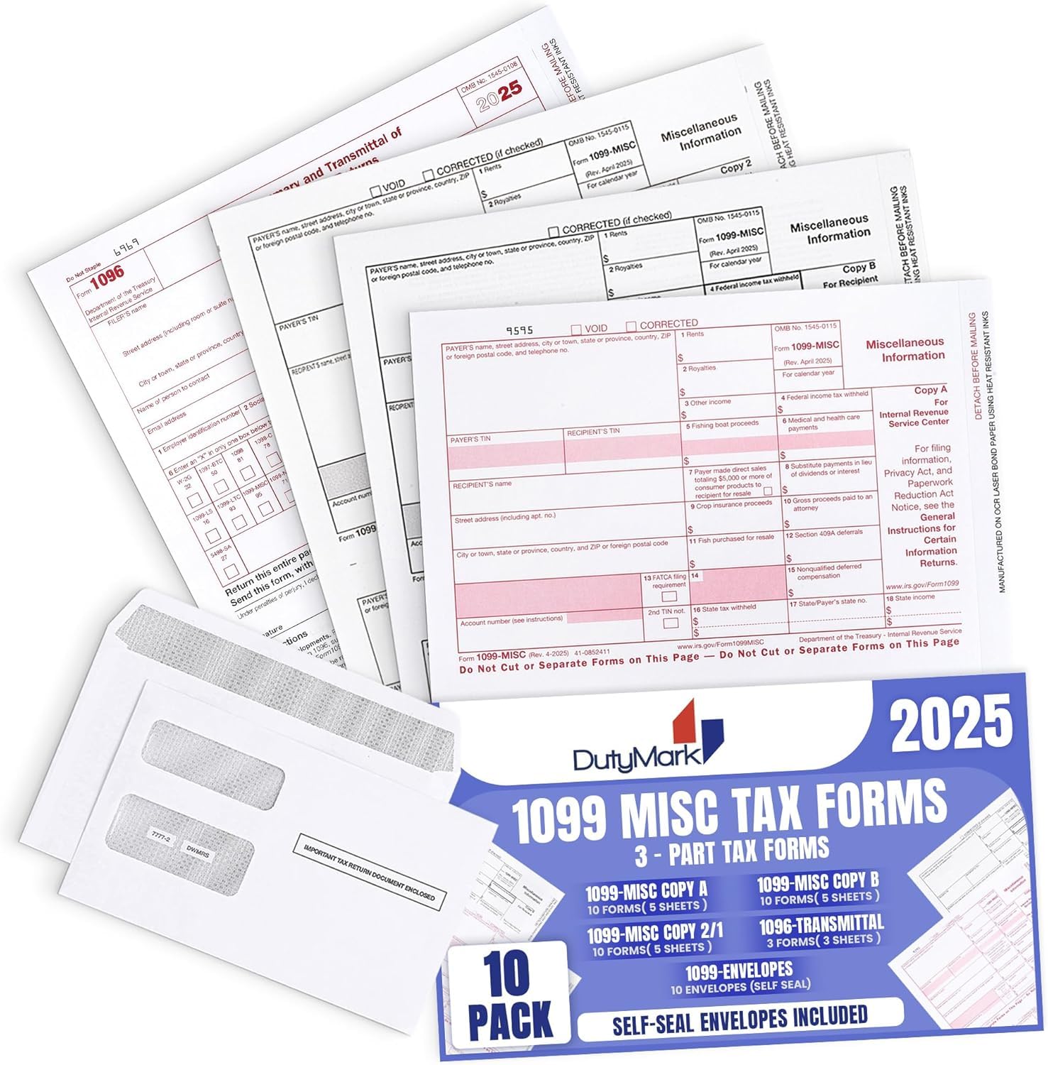 2018 IRS Tax Form 1099-MISC Laser Sheet Set - Single Sheet For 2 Recipients (TF6103)