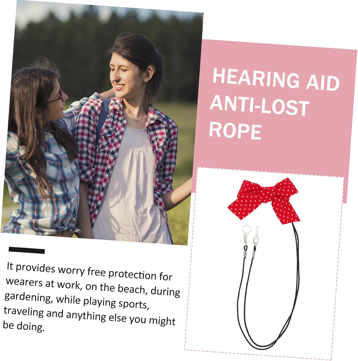 OUNONA Hearing Aid Lanyard Strap for Double Ears Anti-Lost Accessories Cute Design Adjustable and Sturdy Hearing Aid Holder for Adults and Boys and Girls