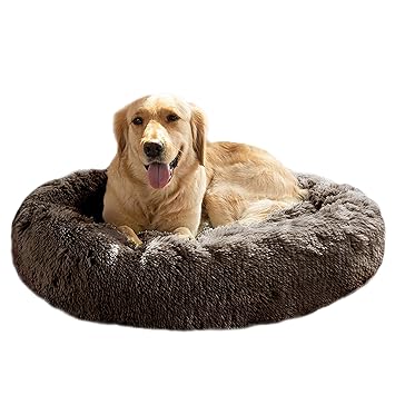 MFOX Calming Dog Bed (XL/XXL) for Medium and Large Dogs Comfortable Pet Bed Faux Fur Donut Cuddler Up to 35/55lbs, Self-Warming and Washable(Size 32