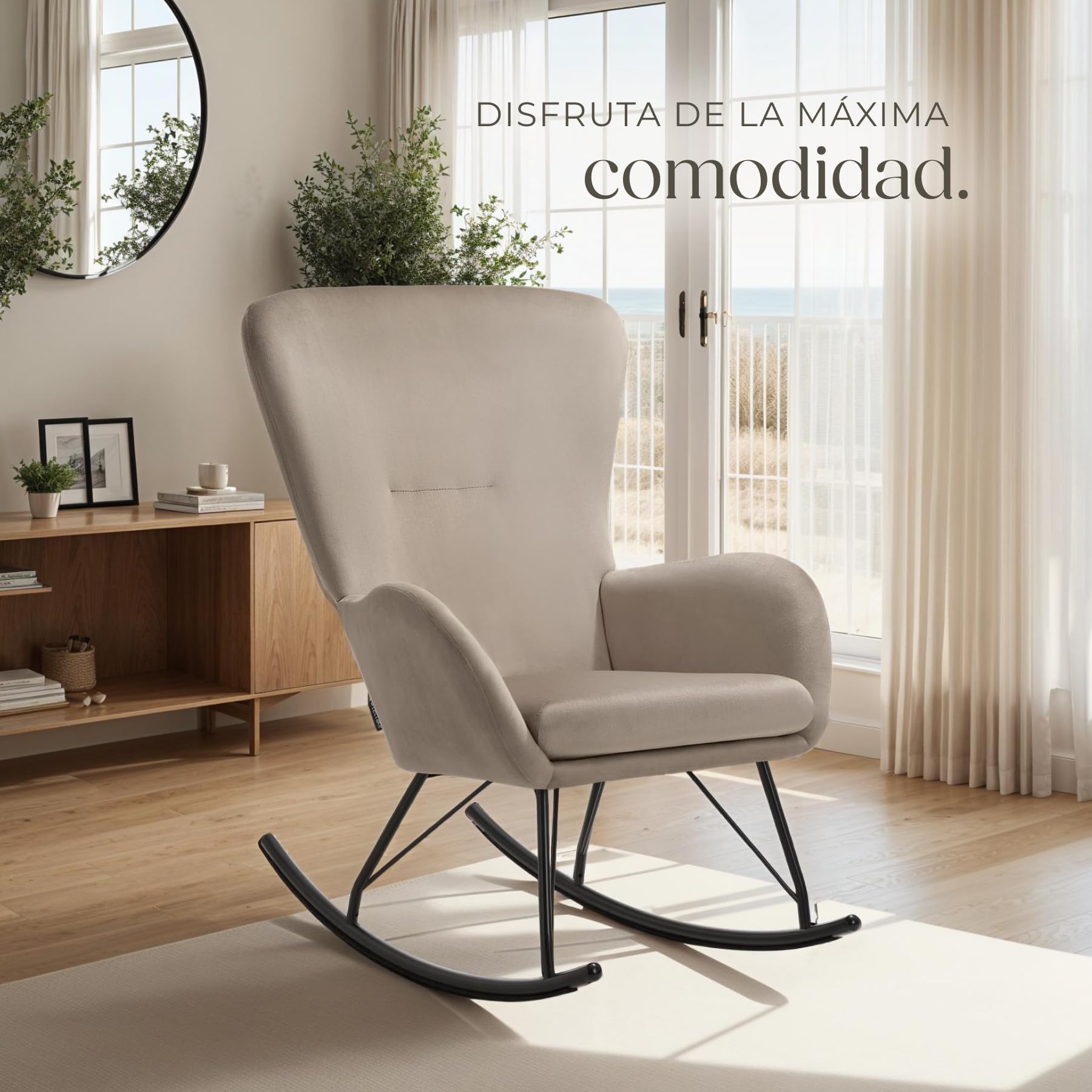 tectake® Mecedora con Respaldo Grande y cojín extraíble, Acolchado Grueso, Estructura de Acero Resistente, sillón, Silla Relax, butaca Dormitorio, Mecedora Lactancia - Negro/Gris Pardo