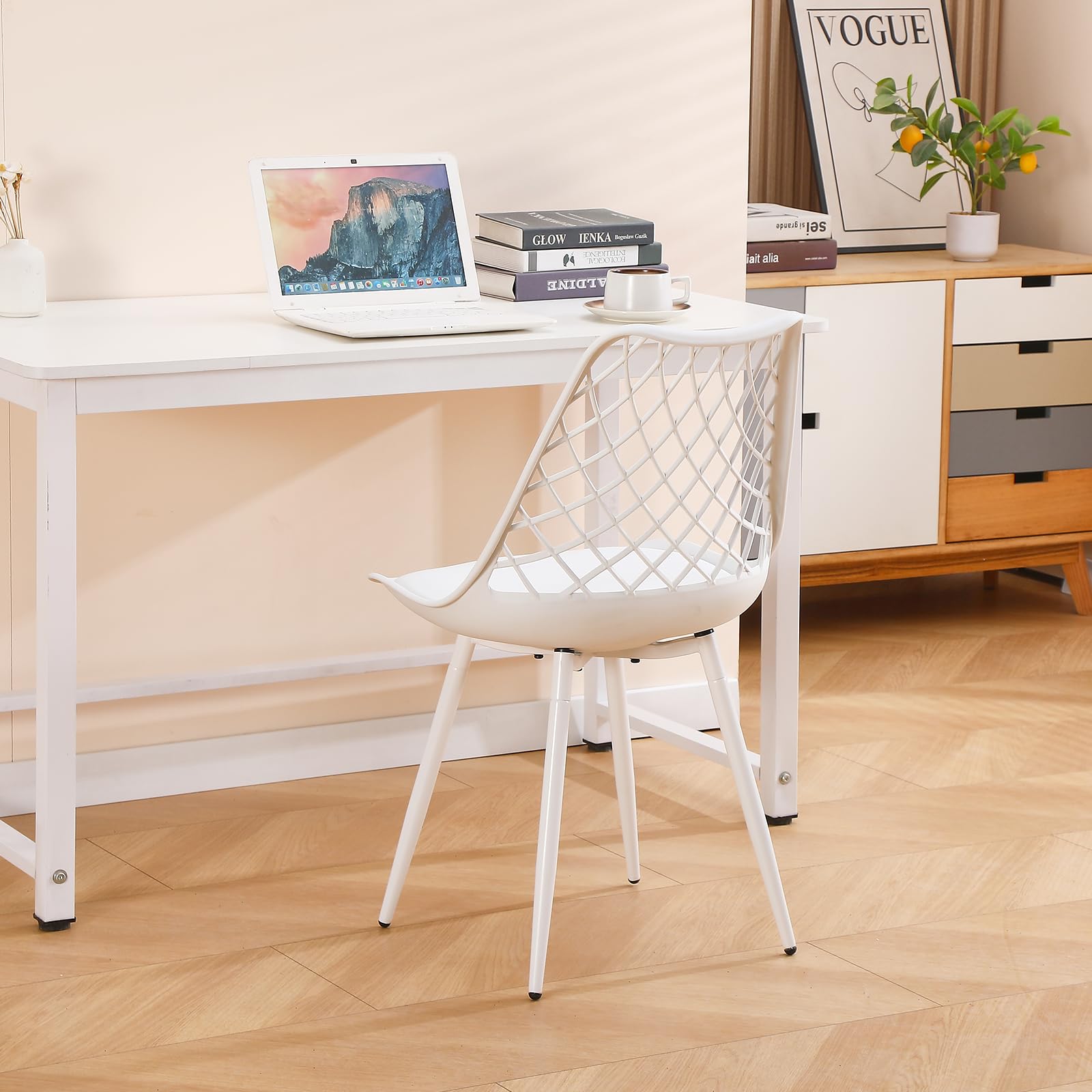 Lot de 4 chaises de Salle à Manger, chaises de Cuisine, chaises rembourrées pour Salle à Manger, Salon, Jardin et Plus Encore, Blanc