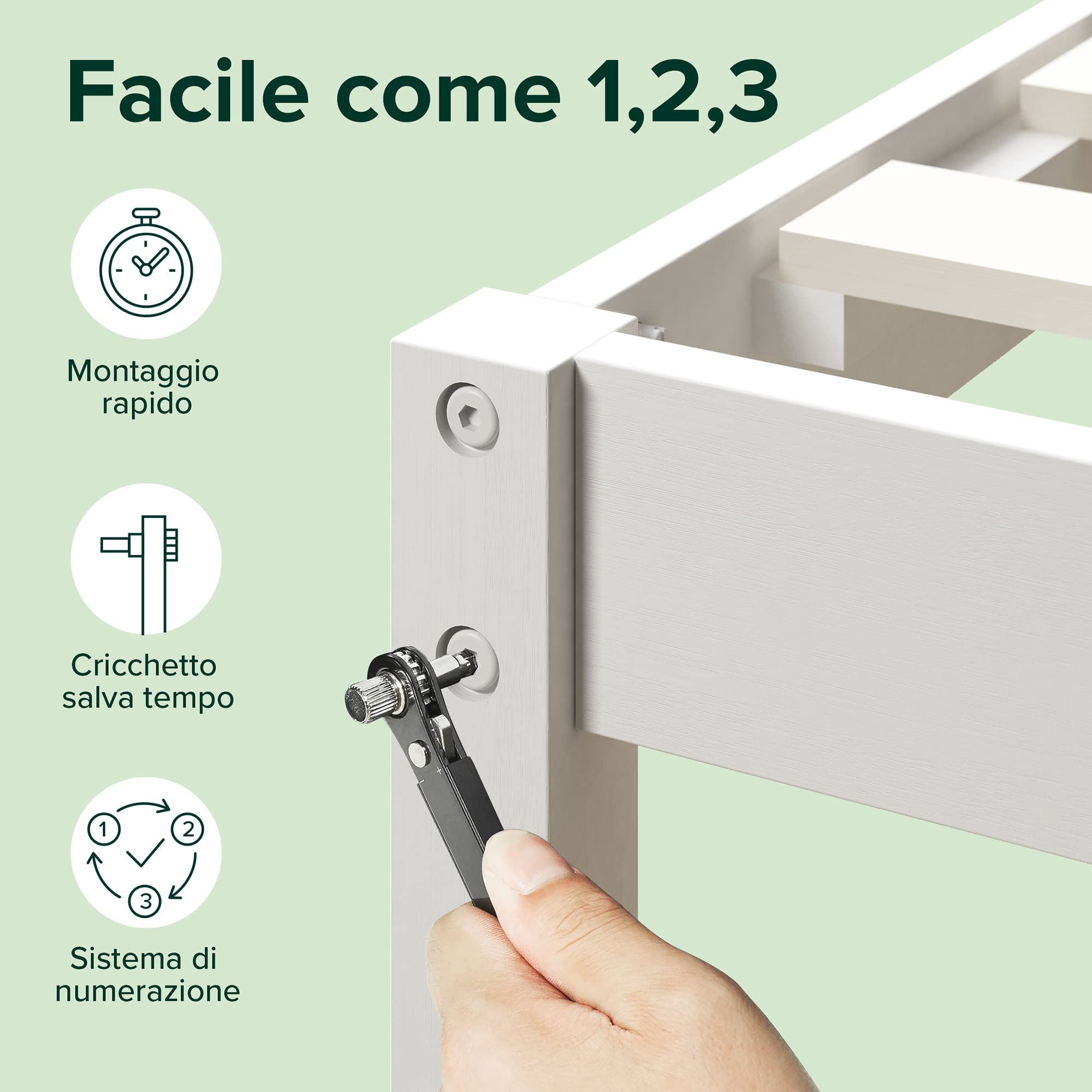 Zinus Robin Struttura Letto Singolo 80x190 cm con Testiera in Bambù - Altezza 20 cm - Rete Singola con Doghe in Legno - Per Adulti, Bambini e Teenager - Facile da Montare - Bianco