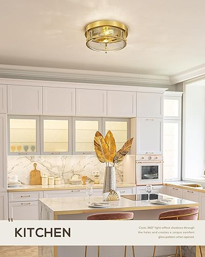 Miniatura 4 de FEMILA Lámpara de techo de 12 pulgadas, 2 luces de montaje empotrado para dormitorio, cocina, comedor, pasillo, entrada, acabado bronce champán con