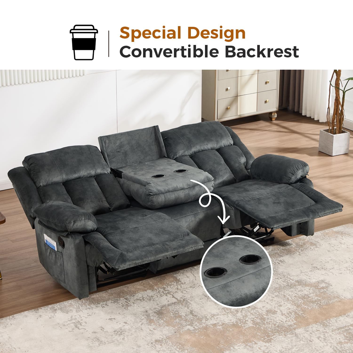 Manual Recliner Set Overstuffed Chair Wall-Hugger 3-Seat Loveseat Sofa Grey 1+3 image 8