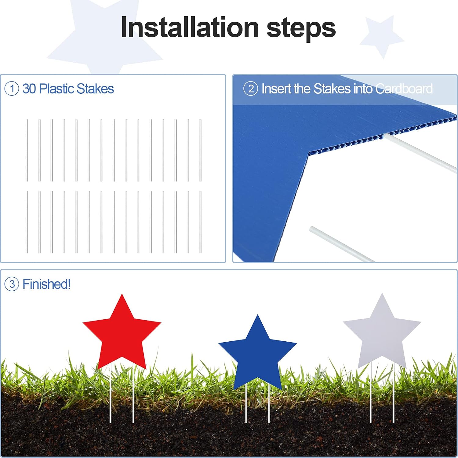 Nuanchu 15 Pieces Independence Day Signs Patriotic Stars Red Blue White Yard Signs 250th Outdoor Lawn Pathway Decorative Waterproof Corrugated Plastic Decor with Stakes for 4th of July Memorial Day