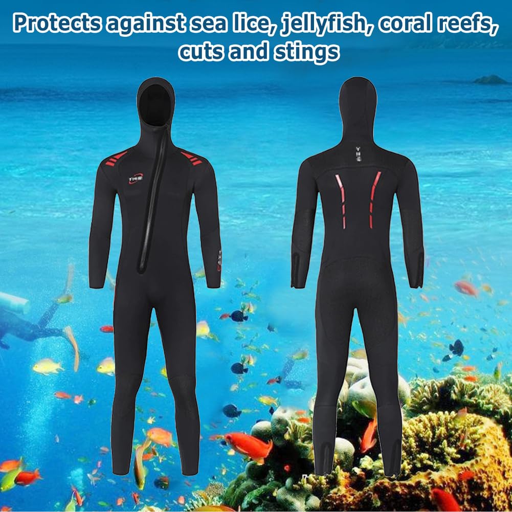 Traje De Neopreno con Capucha De 5 Mm, Traje De Buceo De Una Pieza De Manga Larga, Cálido A Prueba De Frío, Anti Medusas para Natación En Lancha Motora De Surf