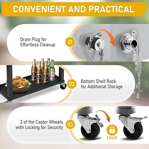 Miniatura 4 de Outvita 80 Quart Rolling Ice Chest, Portable Bar Drink Cooler with Catch Basin, Bottom Storage Tray and Bottle Opener for Patio Party BBQ Beach Negro