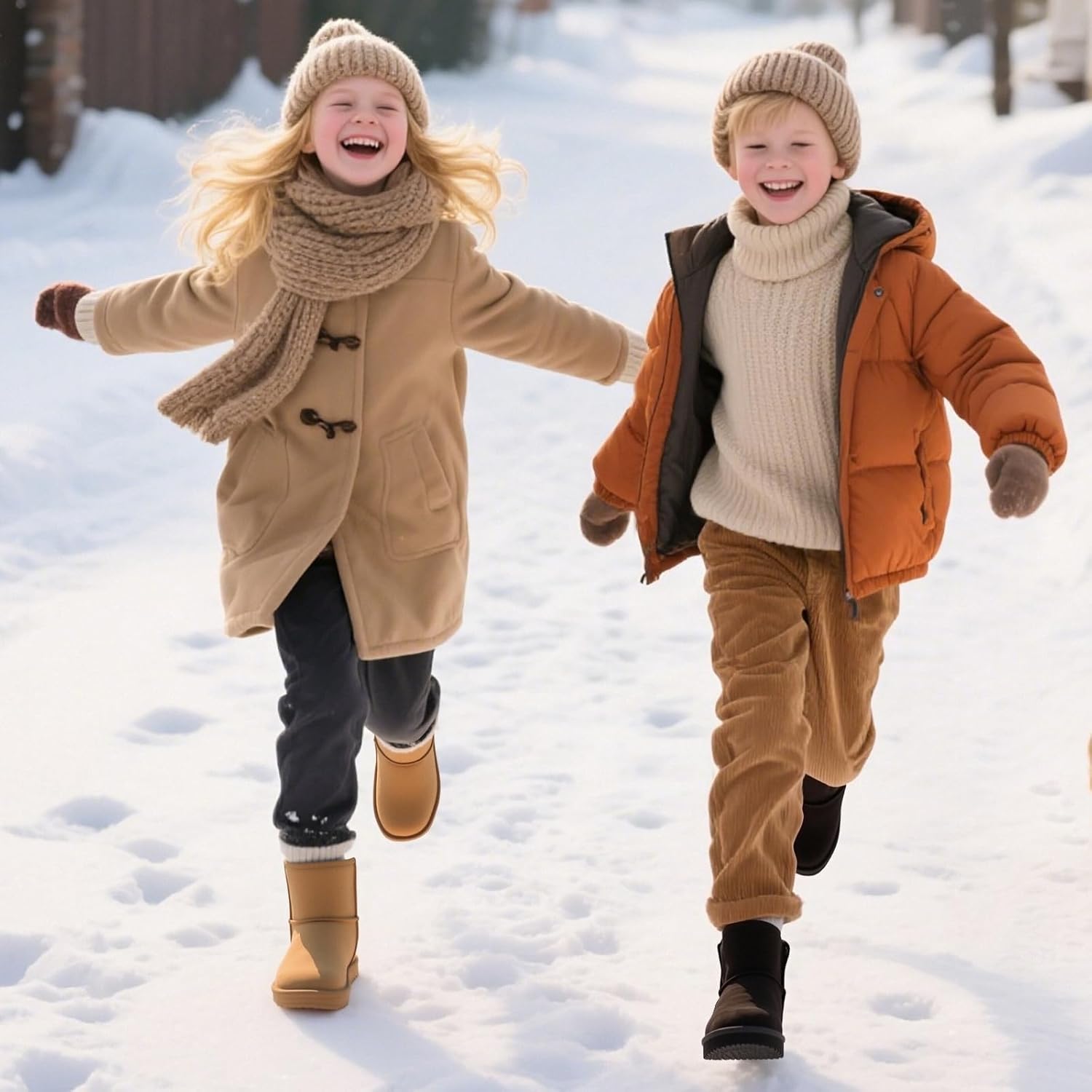 Balabala Boys Snow Boots Kids Snow Boots Girls Boys Winter Boots Warm Water Resistance Suede Boots Classic Solid Casual