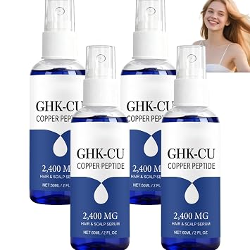 GHK-Cu Copper Peptide Hair & Scalp Serum Spray, 2400mg Strength, Lightweight Water-Based Leave-In Hair Care for Softness & Shine, Dry Scalp Moisturizing Support, Non Greasy, 60ml 4pcs